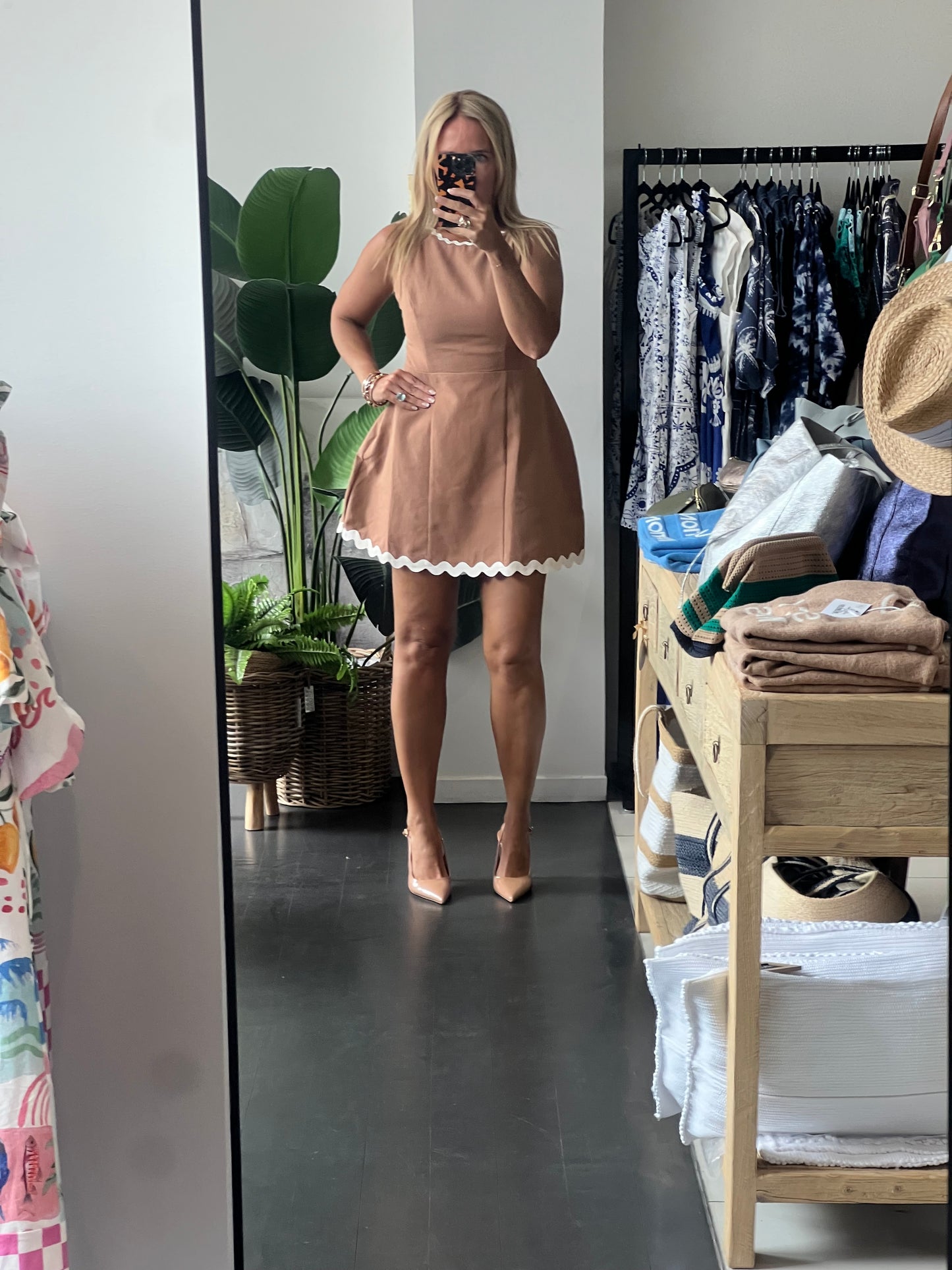 Ric Rac Mini Dress- Tan