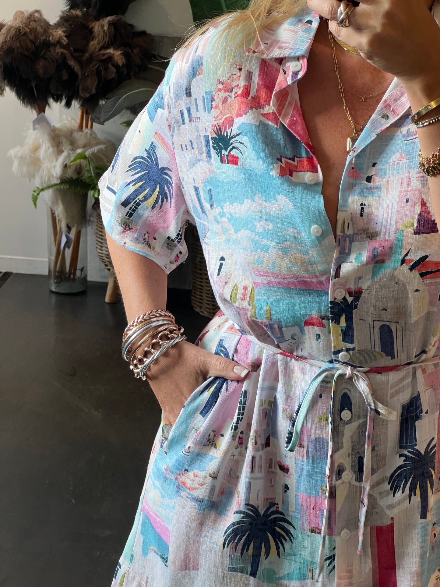 Santorini Linen Shirt Dress