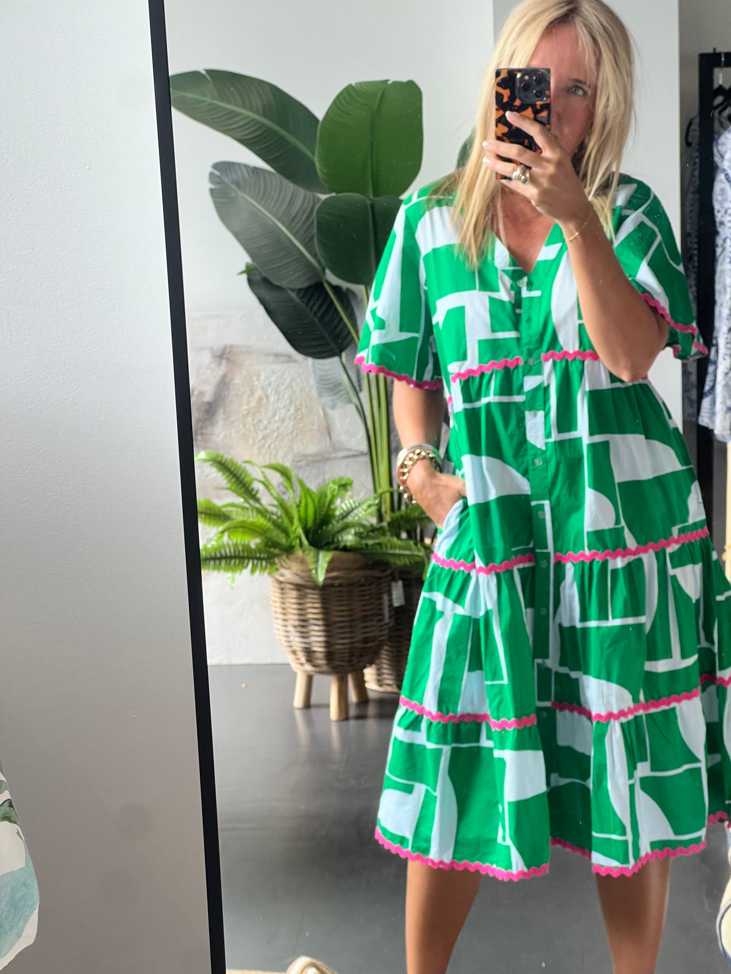 Beach To Bar Cotton MIDI Dress- green