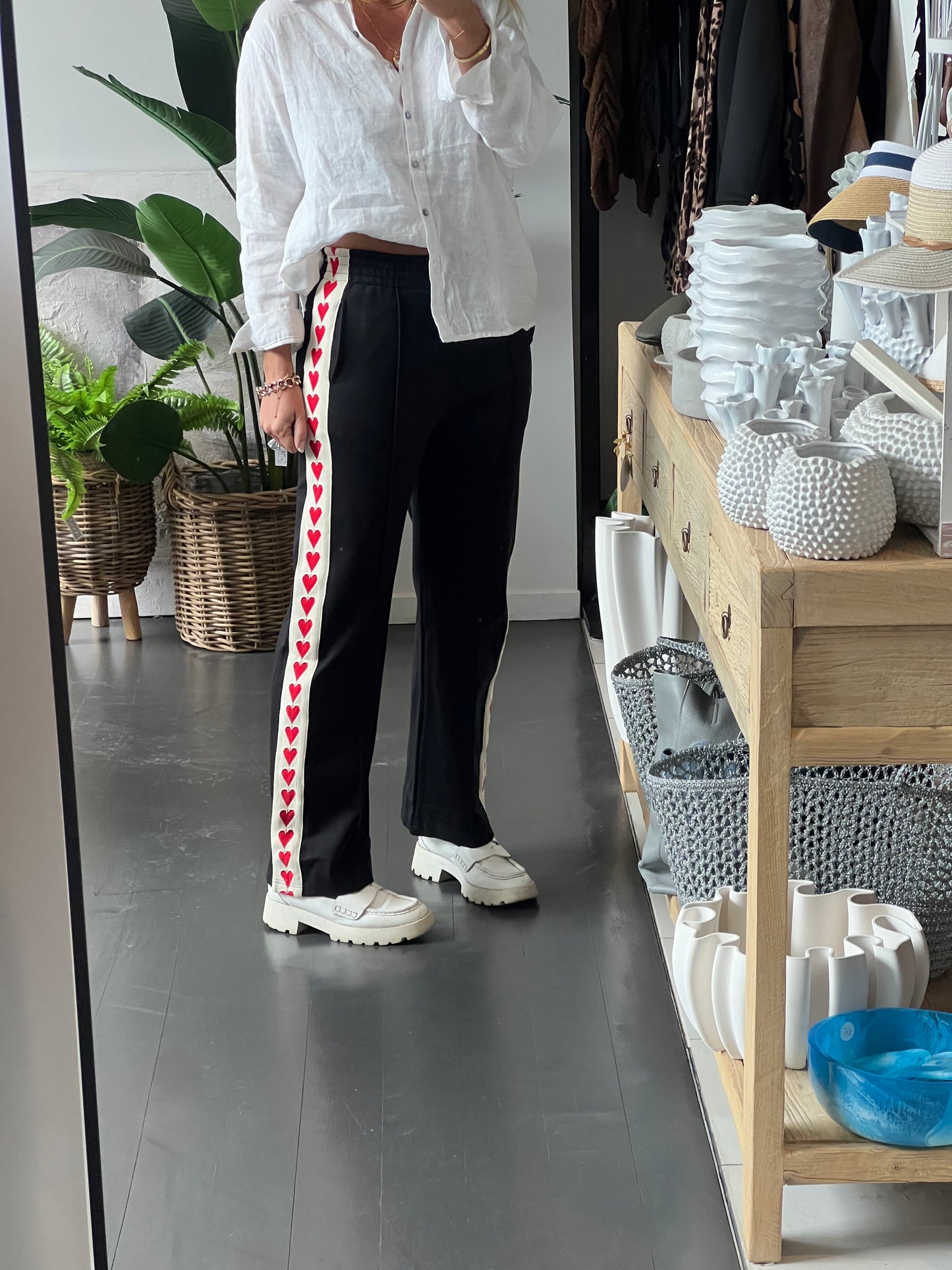 Love Heart Ponti Pintuck Pants-black