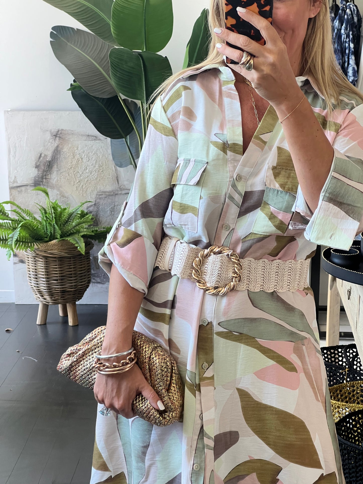 Watercolour Maxi Shirt Midi Dress- Sage