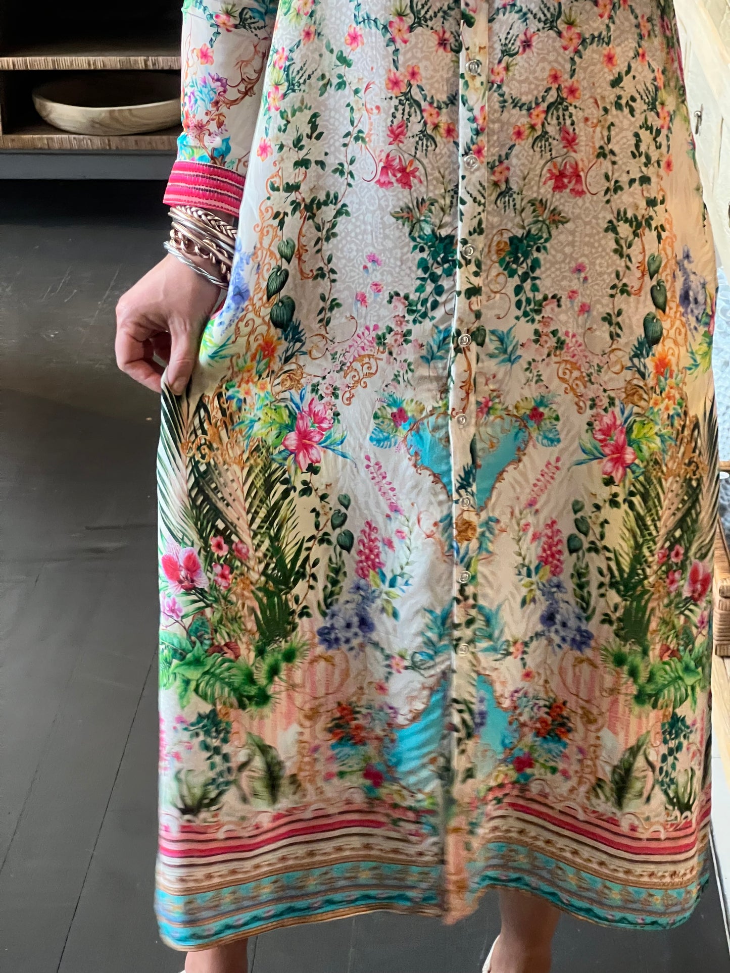 Slinky Floral Resort Shirt Dress