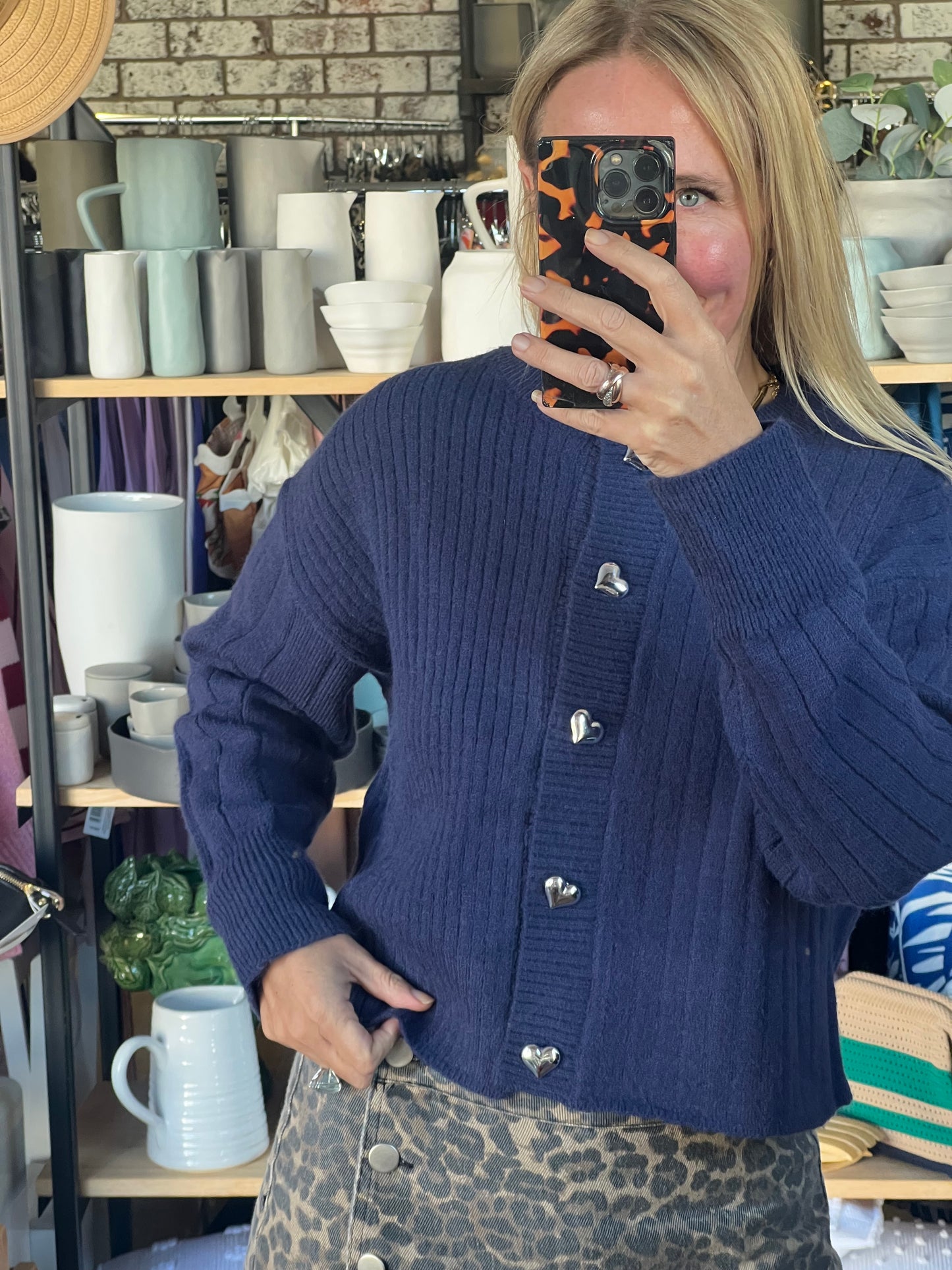 Navy Cardi with Heart Buttons