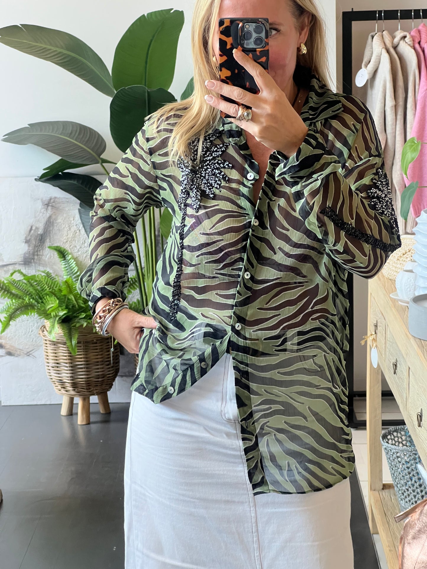 Palm Tree beaded Embelished Shirt