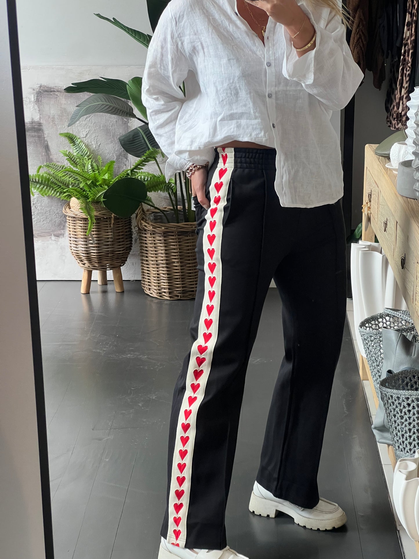 Love Heart Ponti Pintuck Pants-black