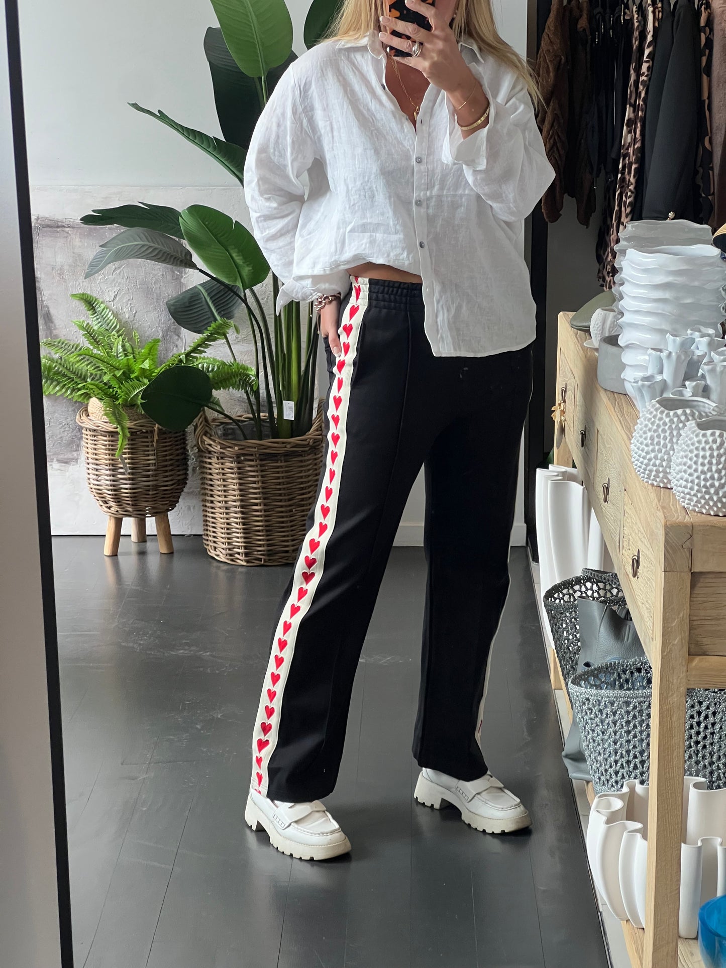 Love Heart Ponti Pintuck Pants-black