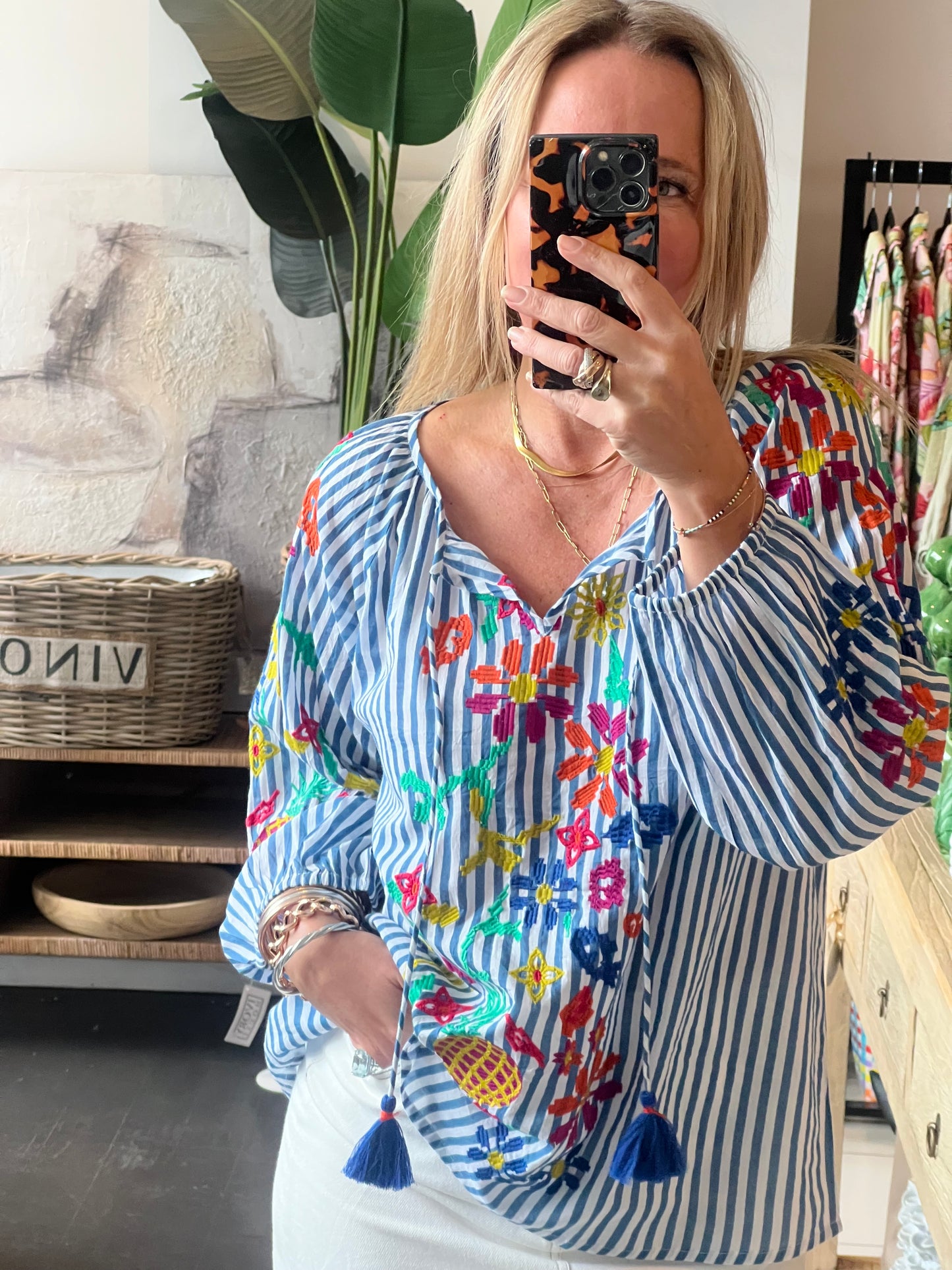 Santorini Cotton Embroidered Shirt Top