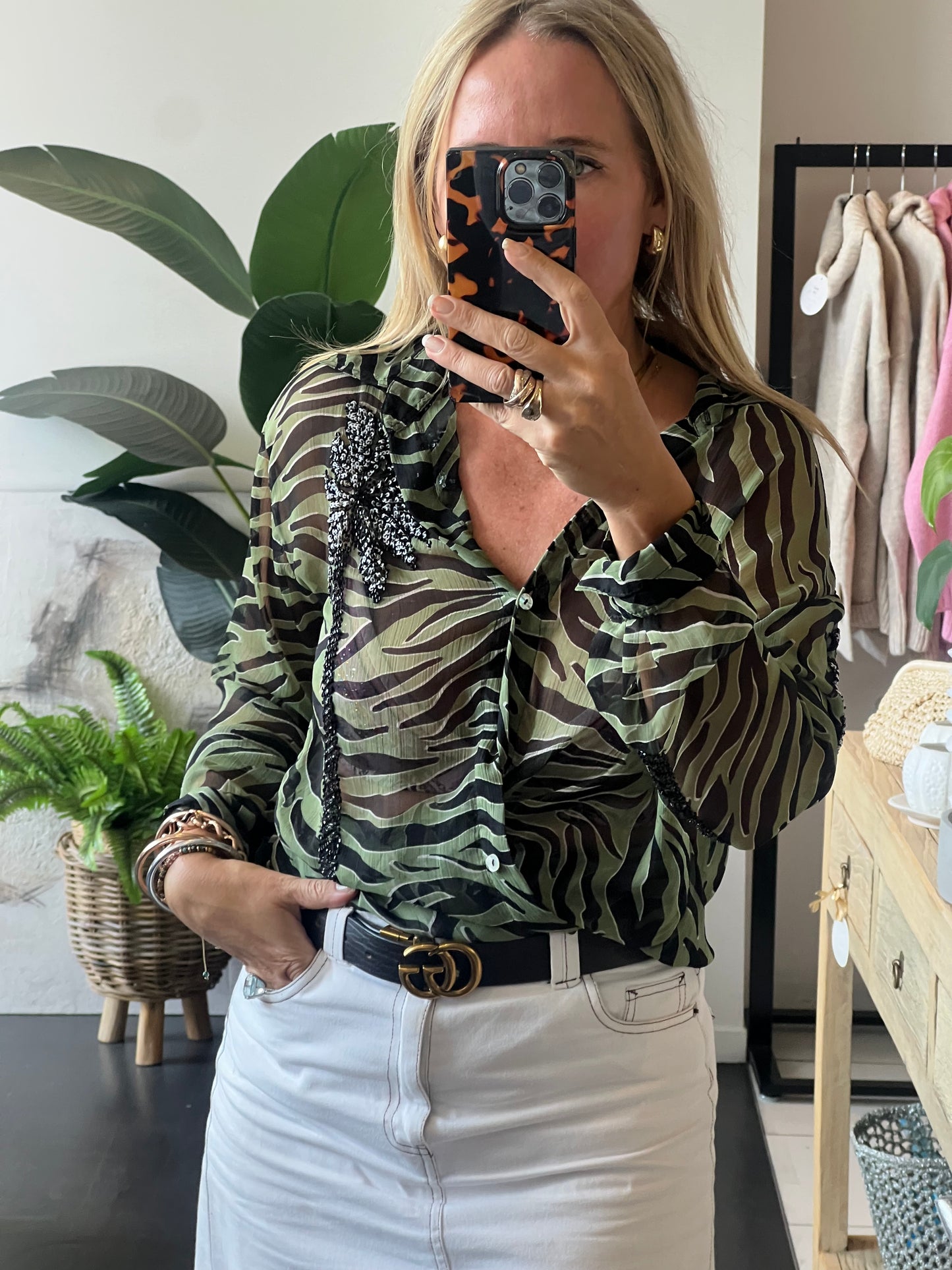 Palm Tree beaded Embelished Shirt