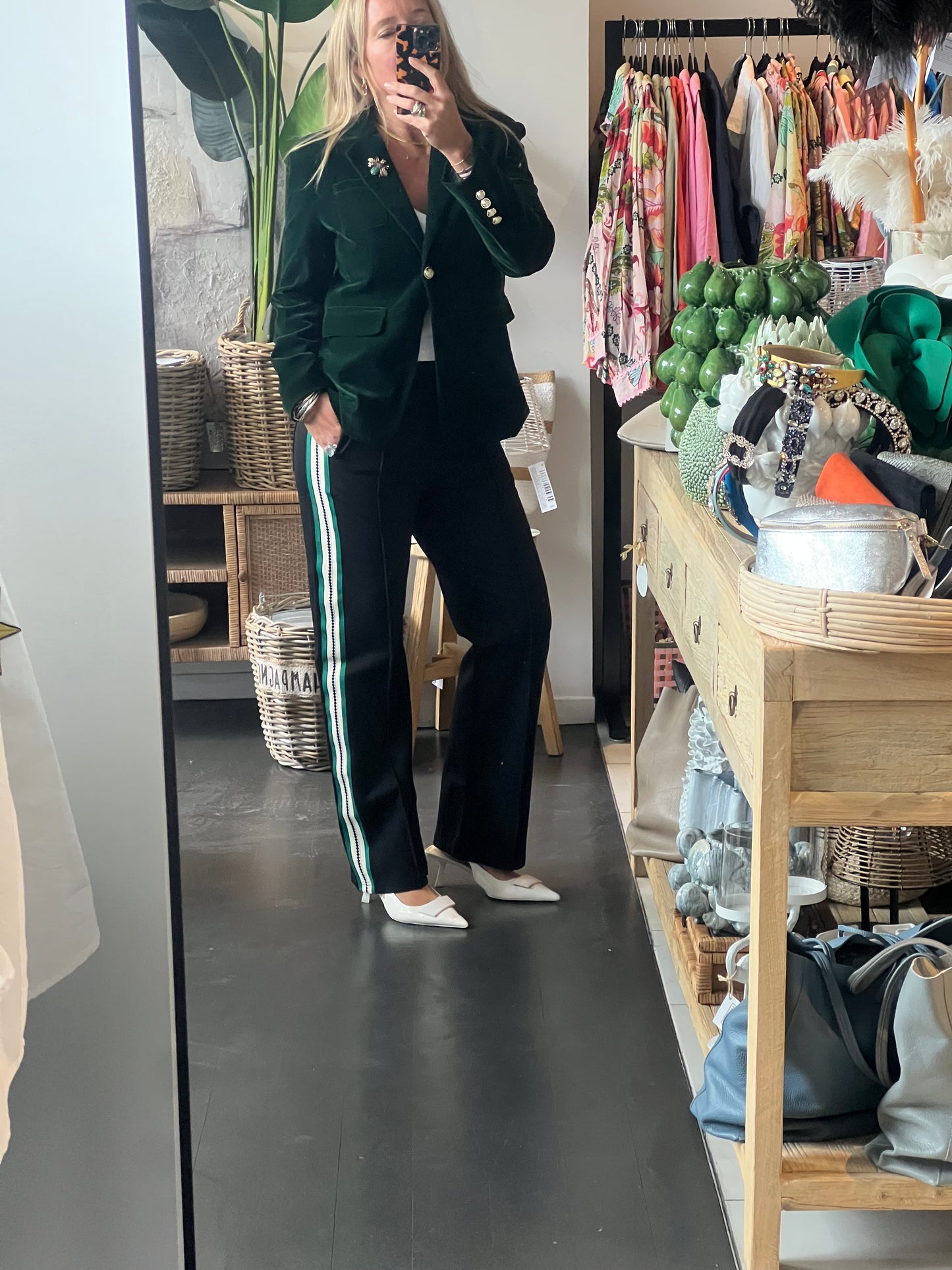 Velvet Blazer with Gold Buttons- green