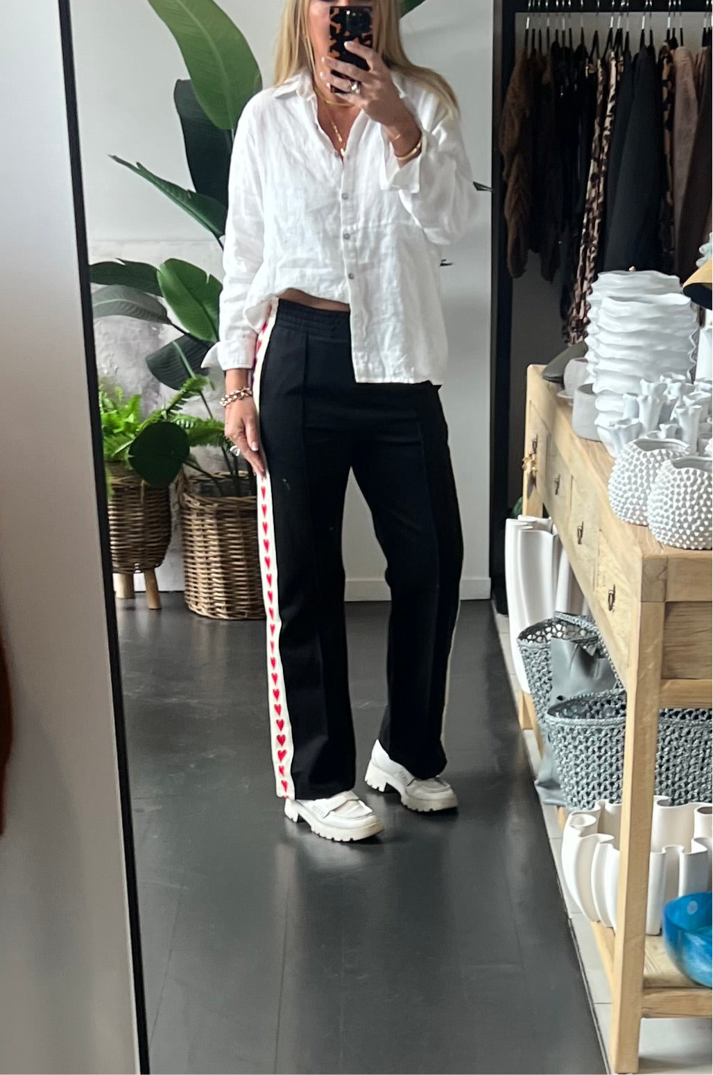 Love Heart Ponti Pintuck Pants-black