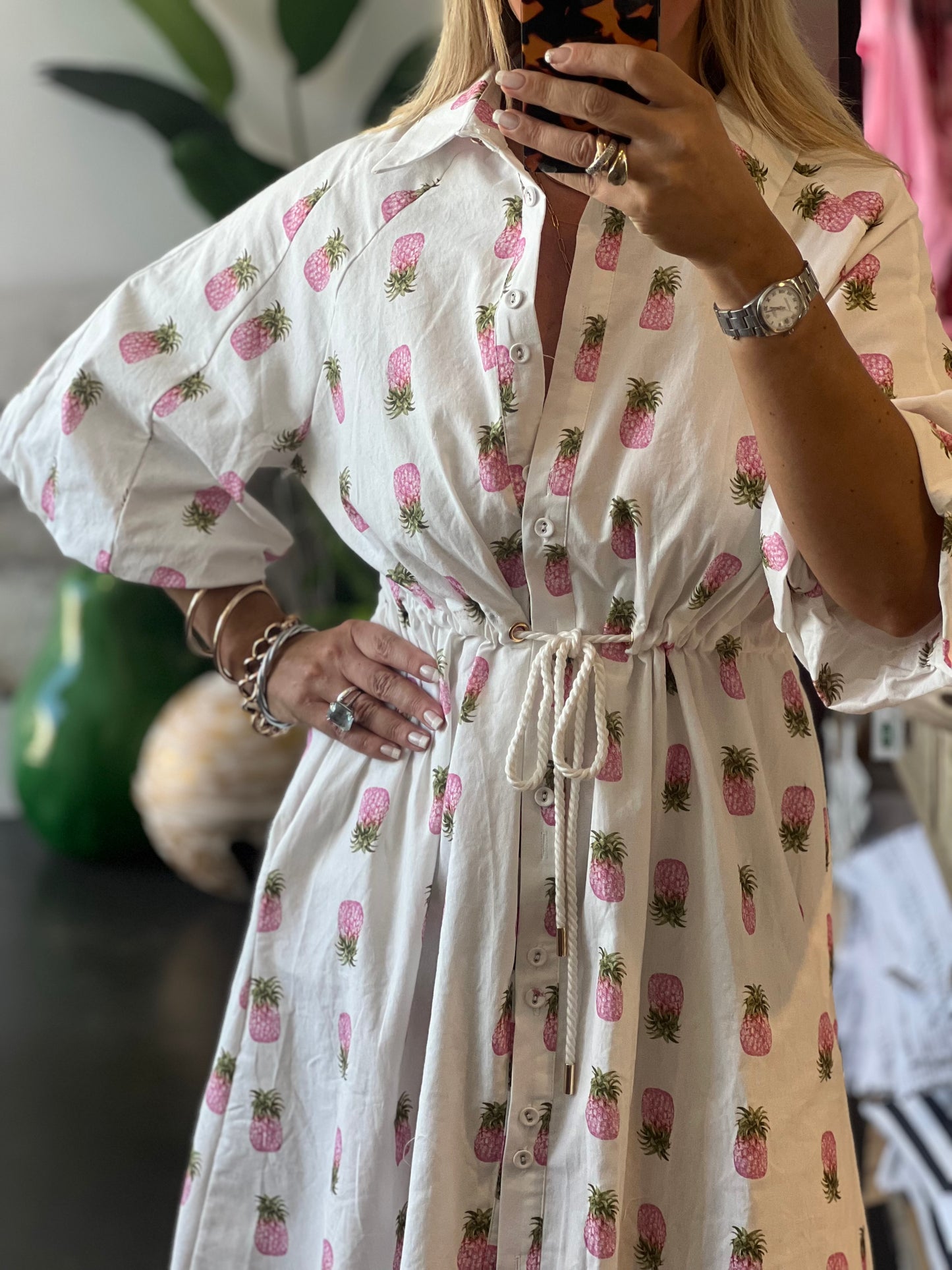 Coco Shirt Dress - Pink Pineapples