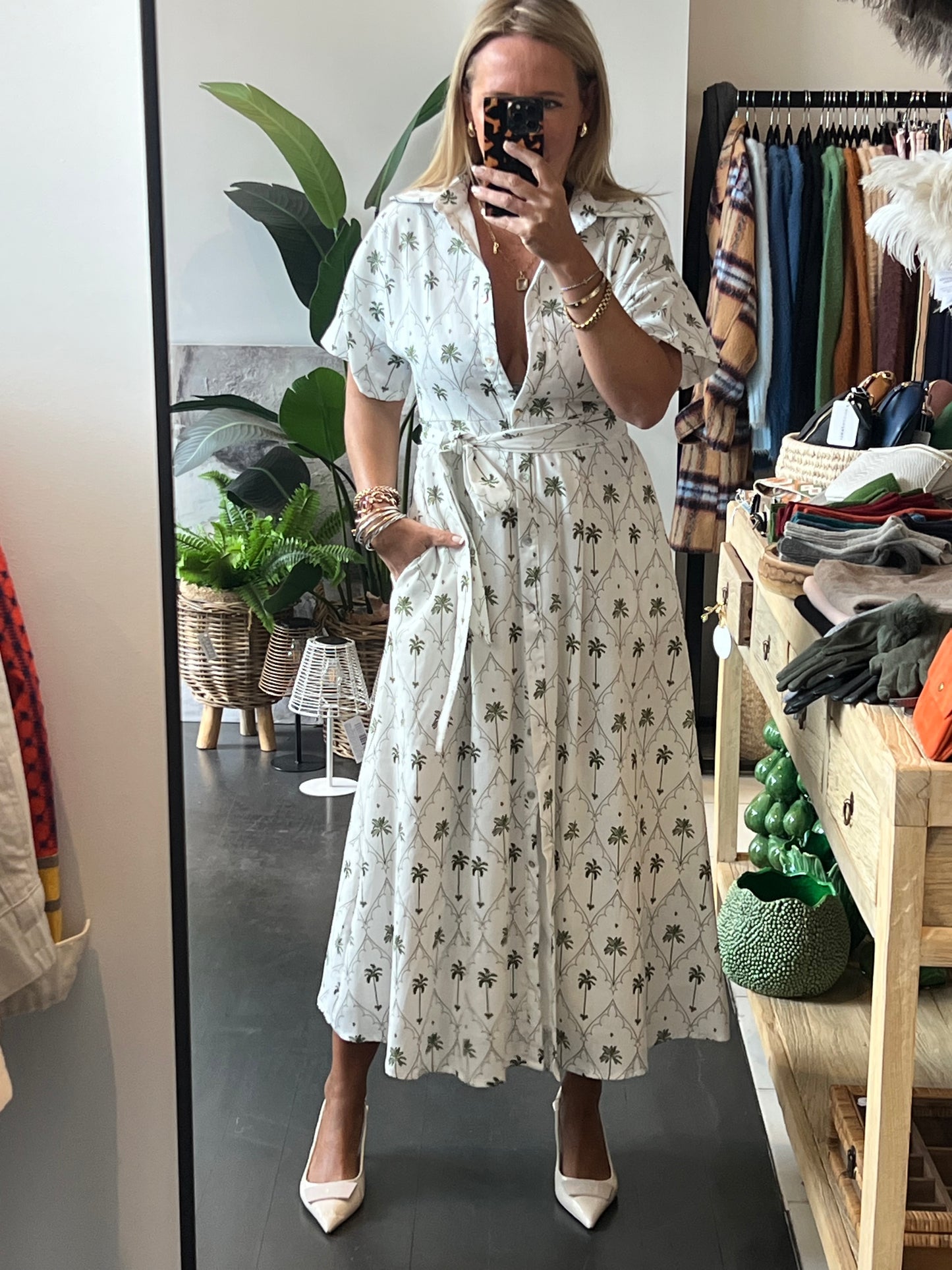 Spring Palm Shirt Dress