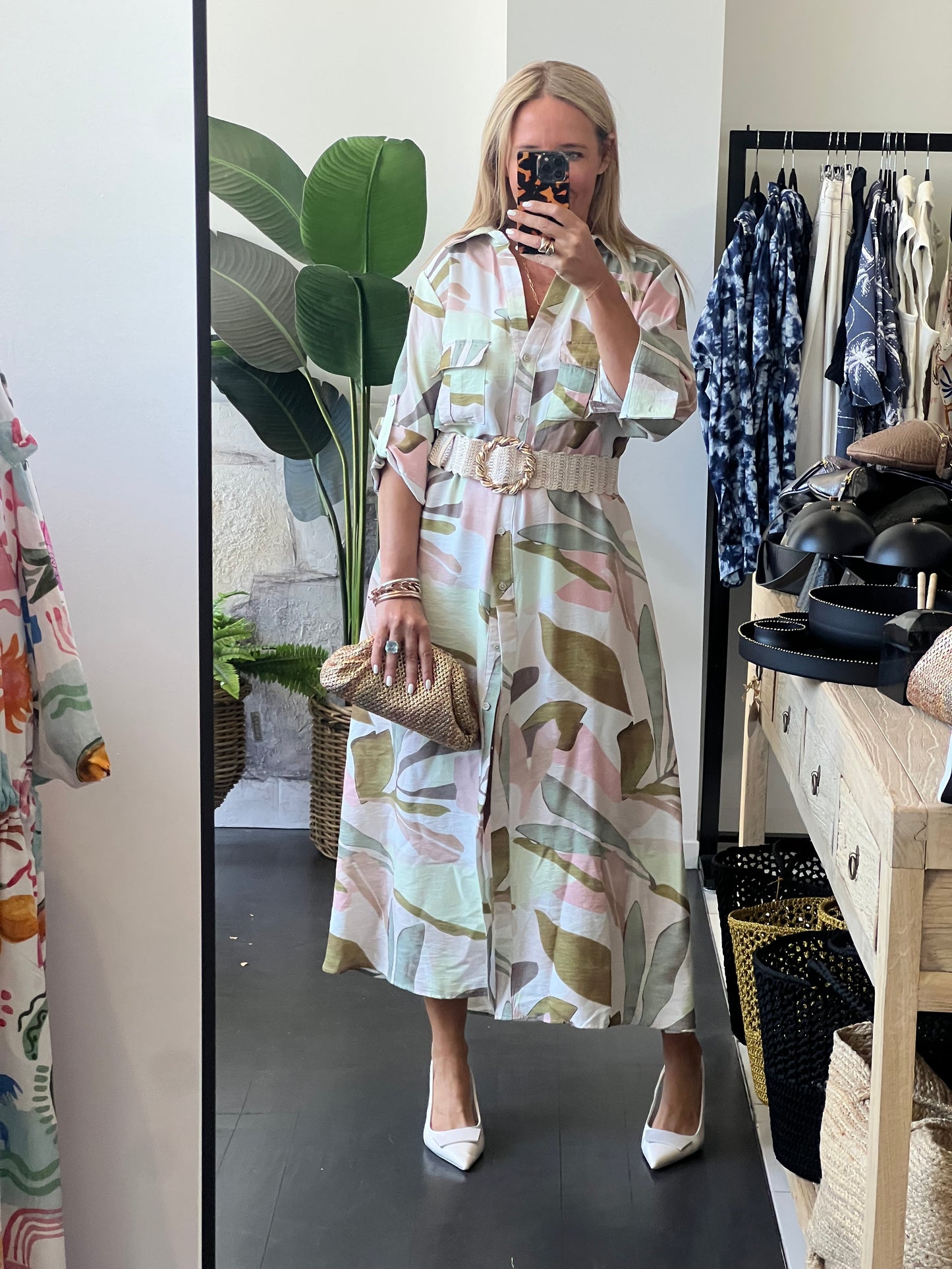 Watercolour Maxi Shirt Midi Dress- Sage