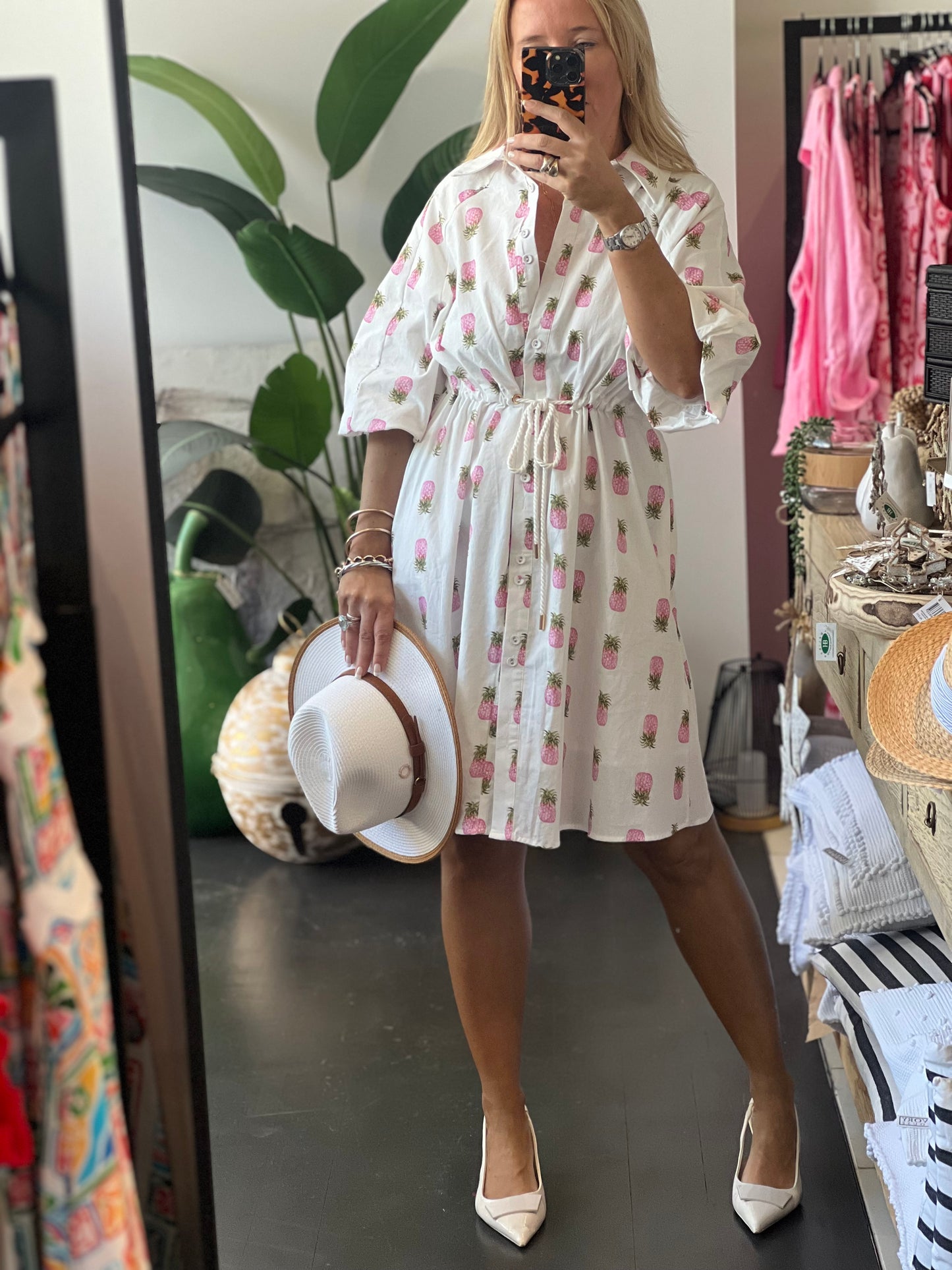 Coco Shirt Dress - Pink Pineapples