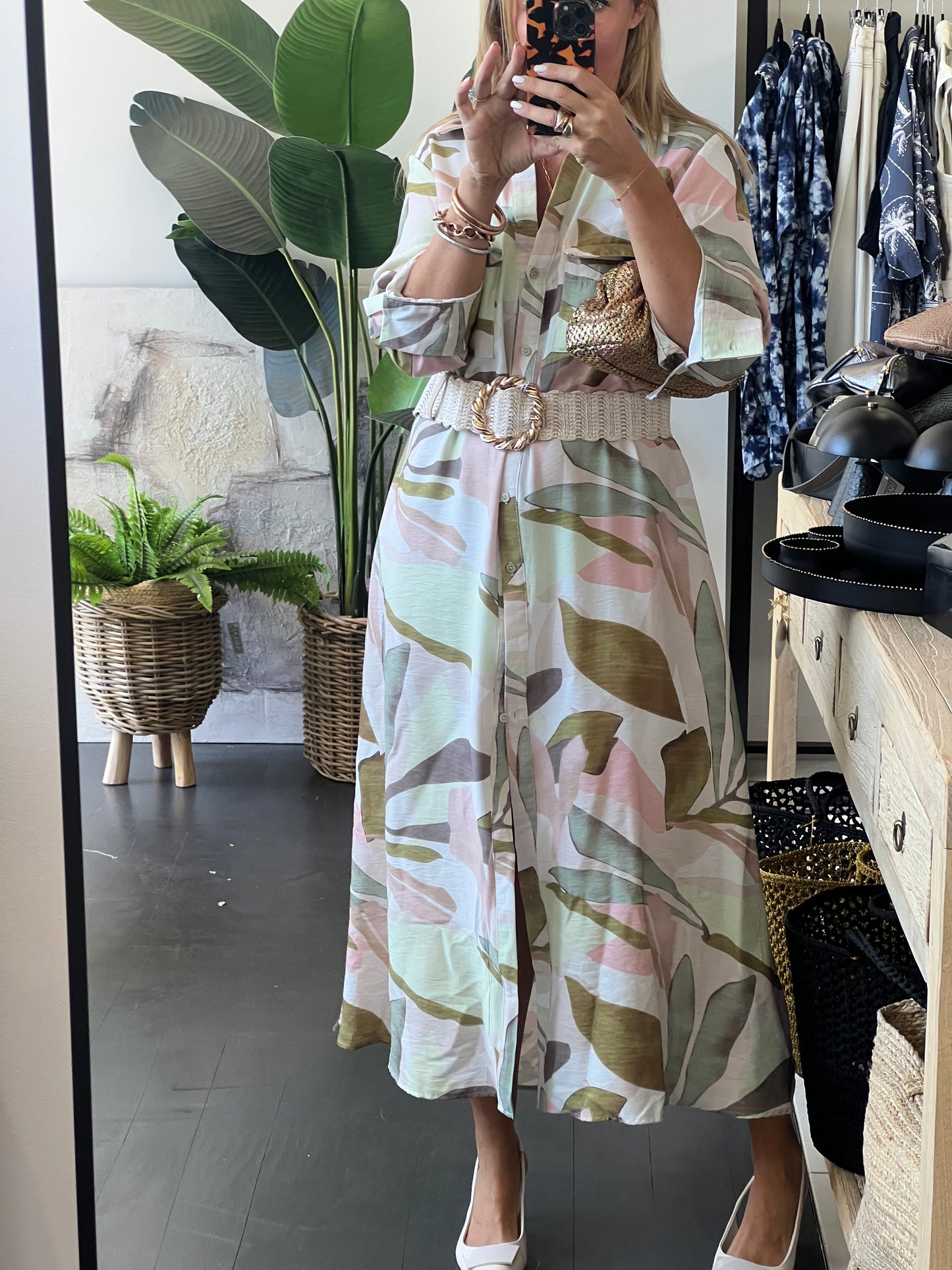 Watercolour Maxi Shirt Midi Dress- Sage