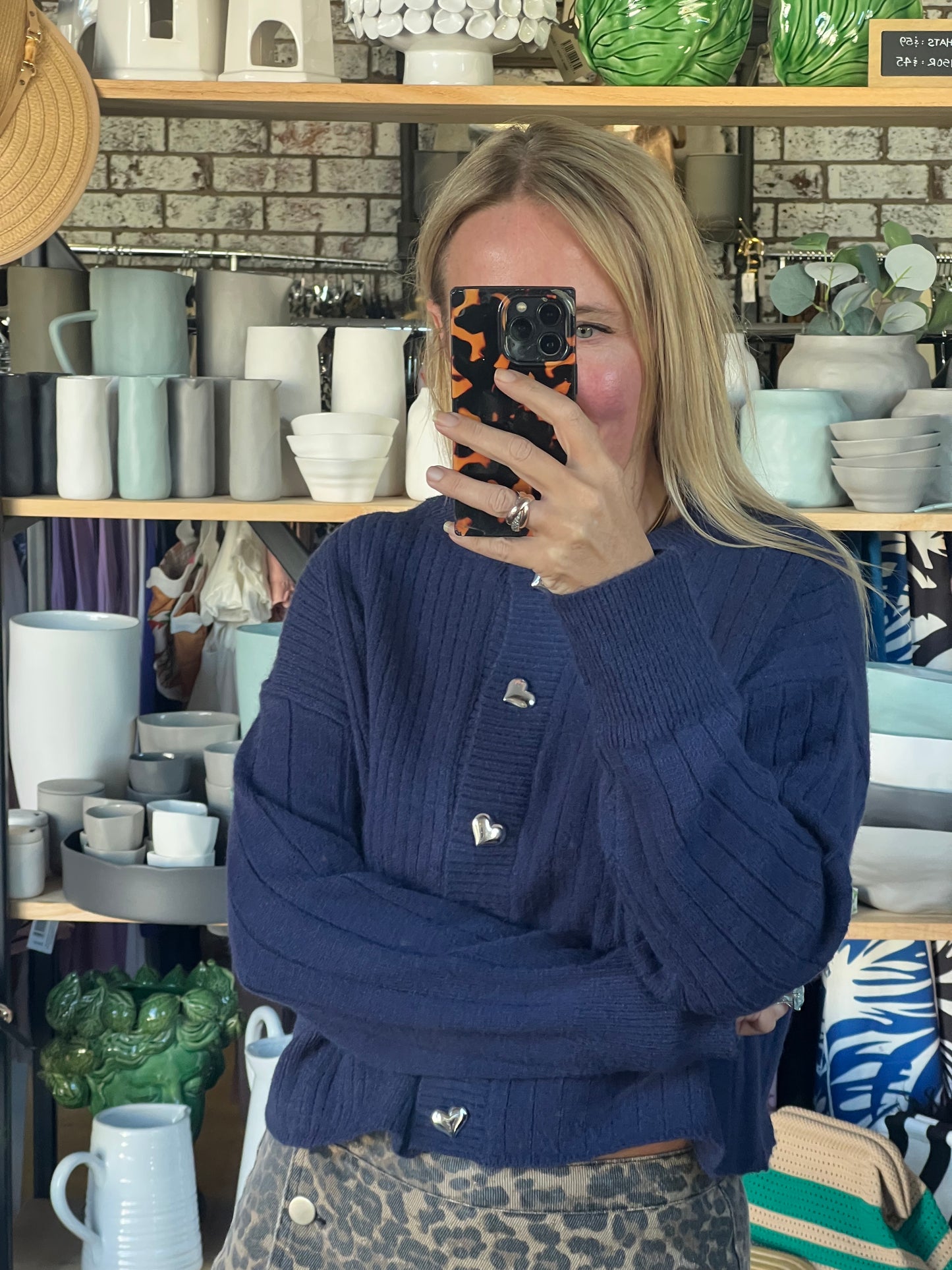 Navy Cardi with Heart Buttons
