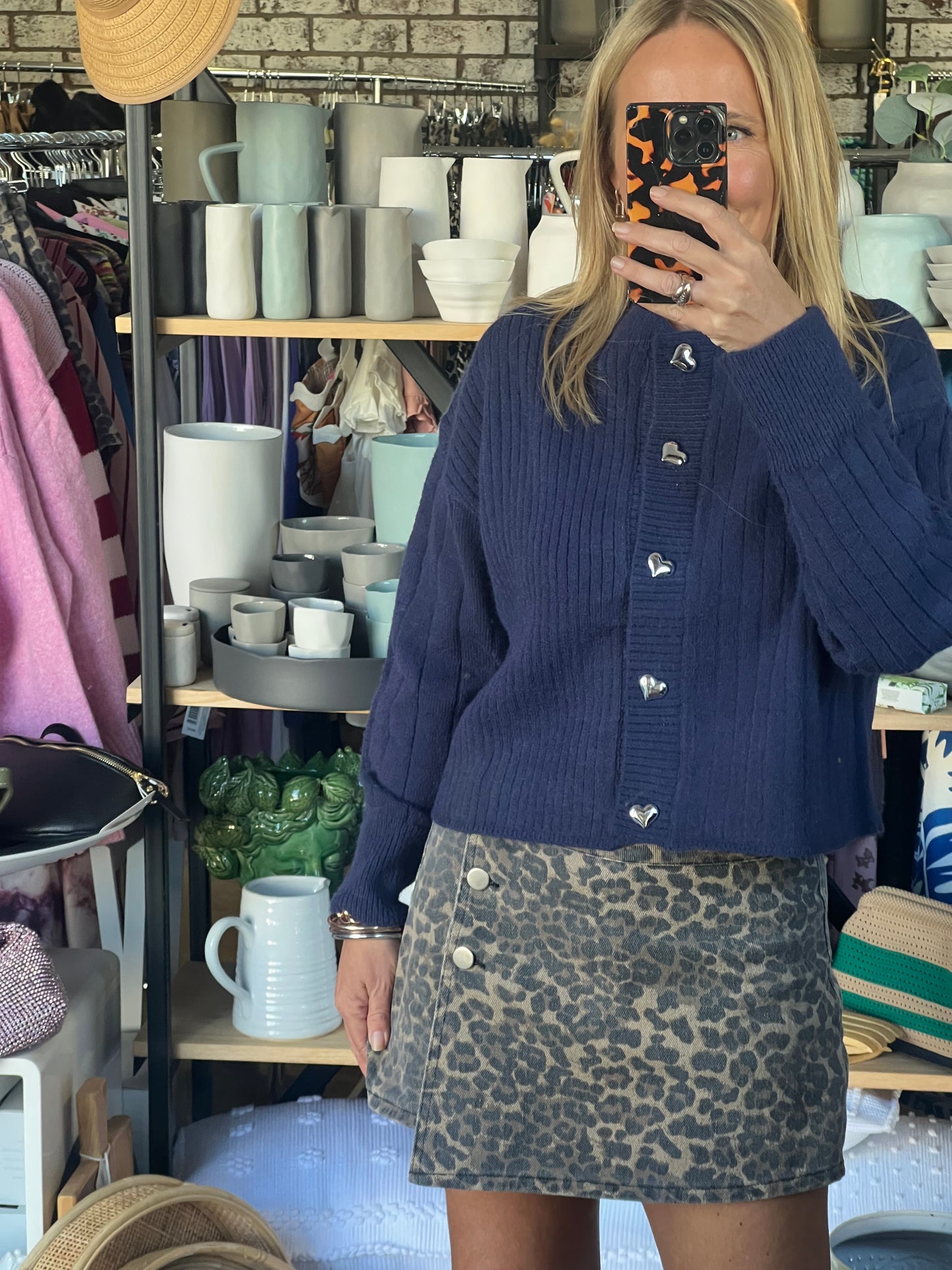 Navy Cardi with Heart Buttons