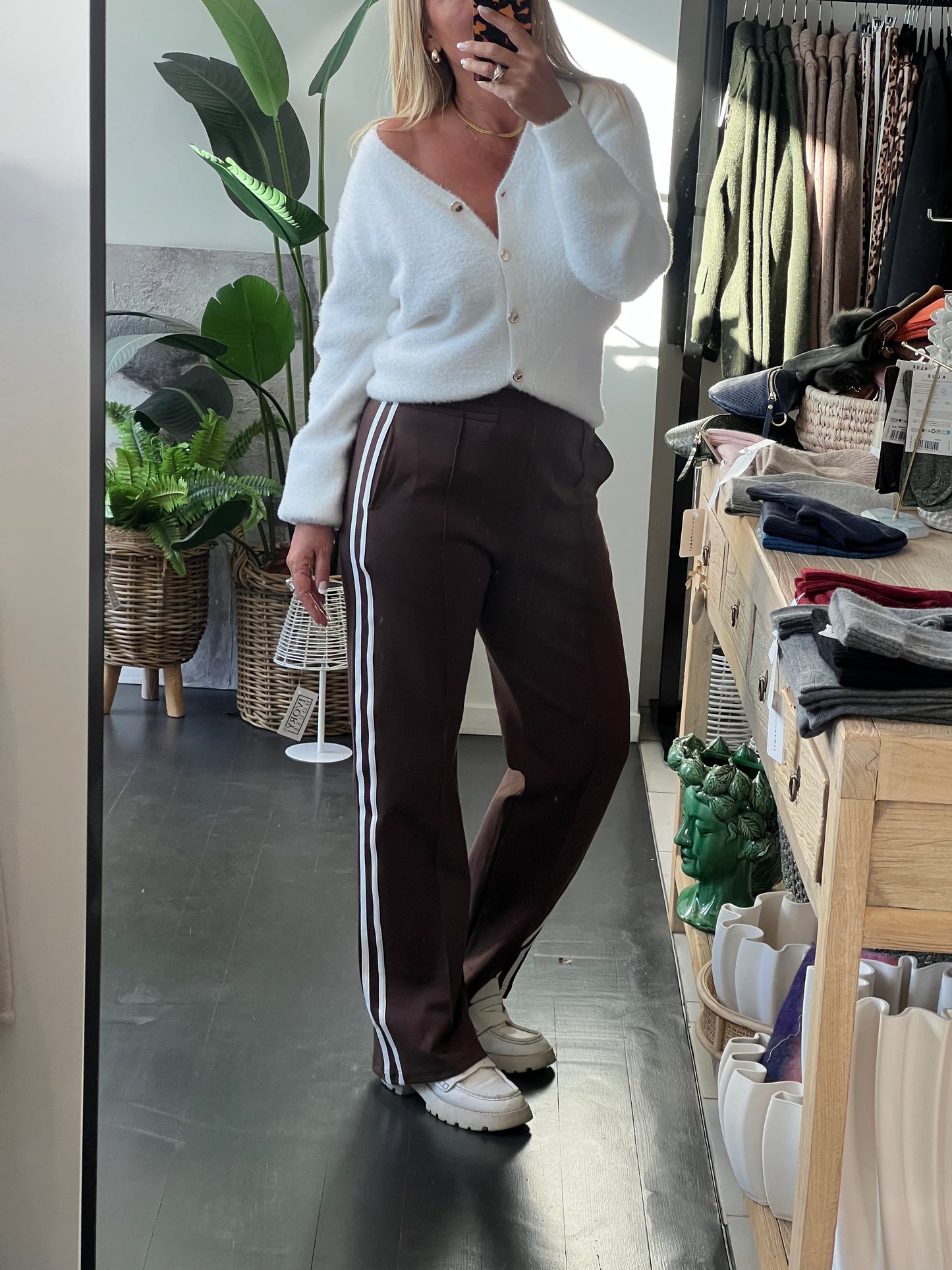 Chocolate Brown Stripe Ponti Pintuck Pant