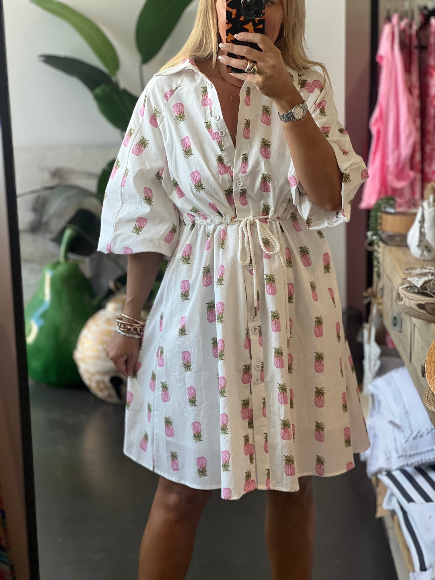 Coco Shirt Dress - Pink Pineapples