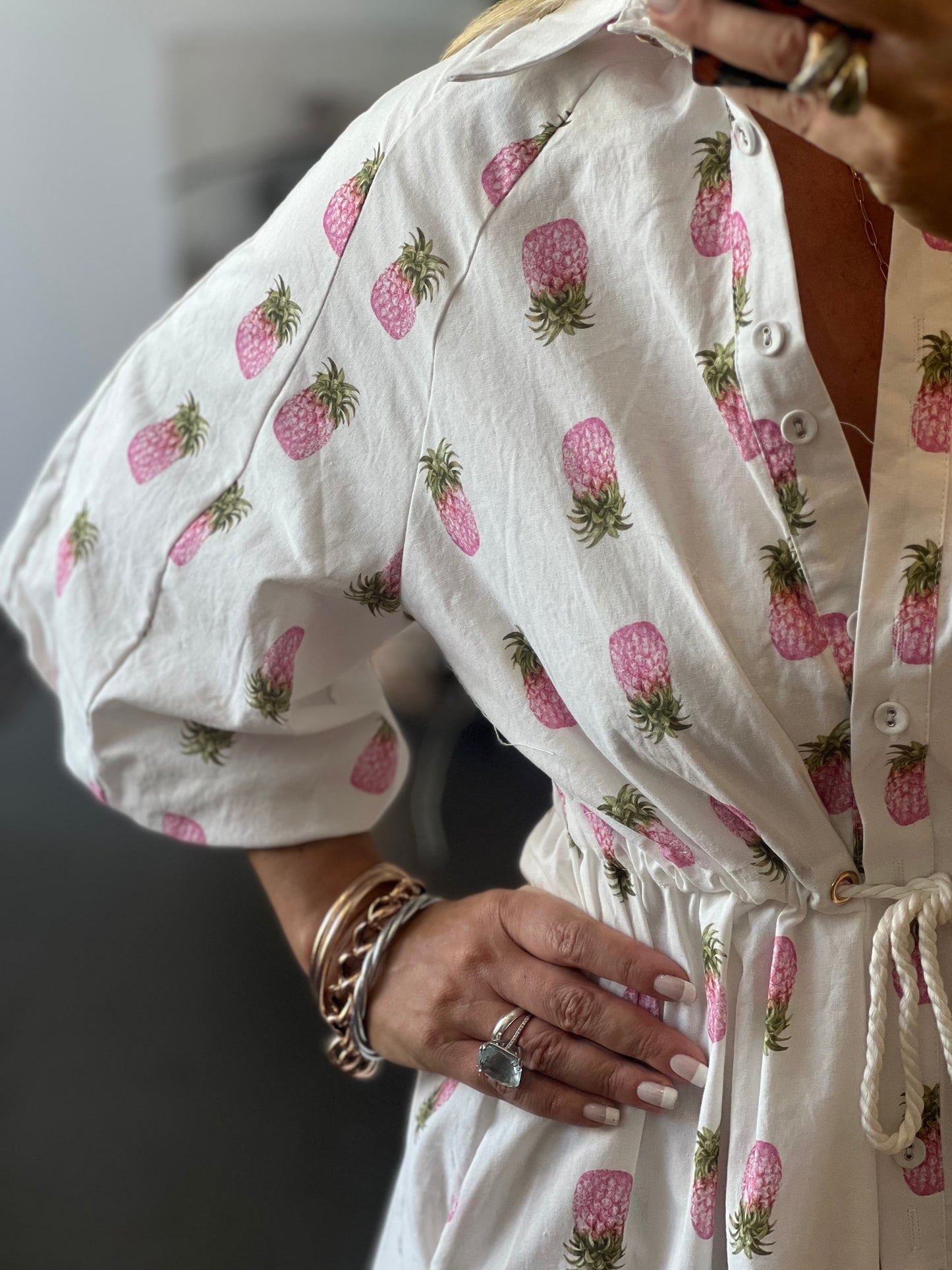 Coco Shirt Dress - Pink Pineapples