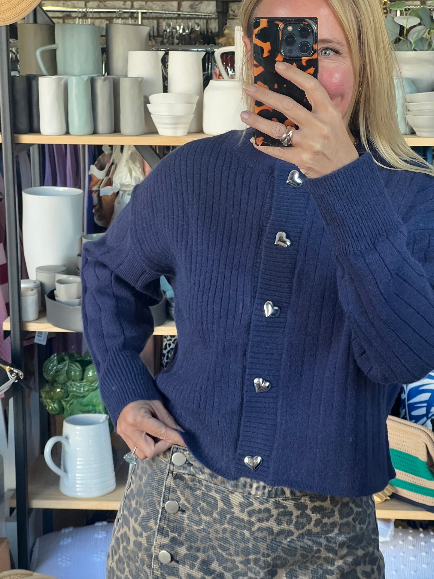 Navy Cardi with Heart Buttons
