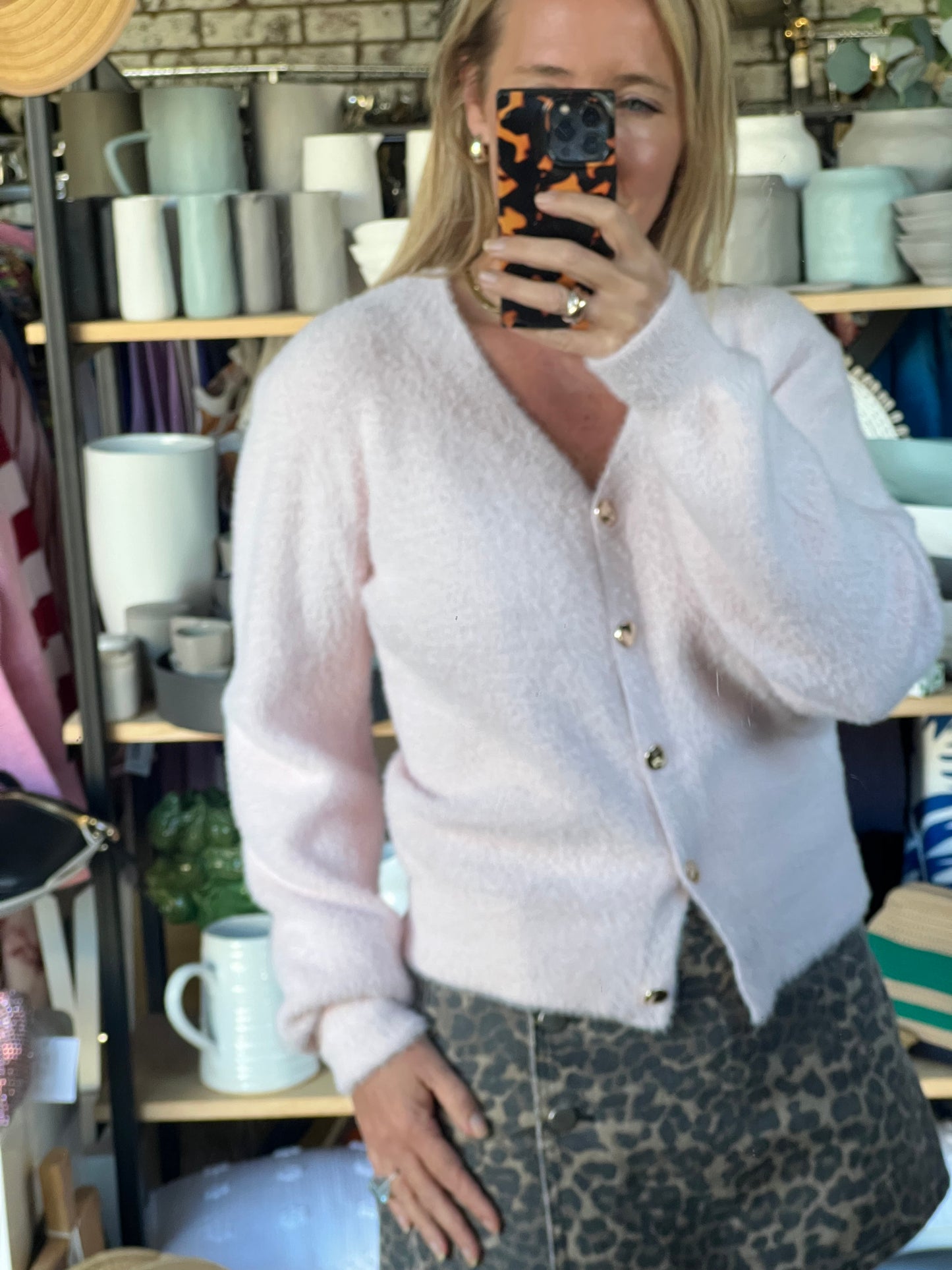 Fluffy Cardi with Gold Buttons - pink