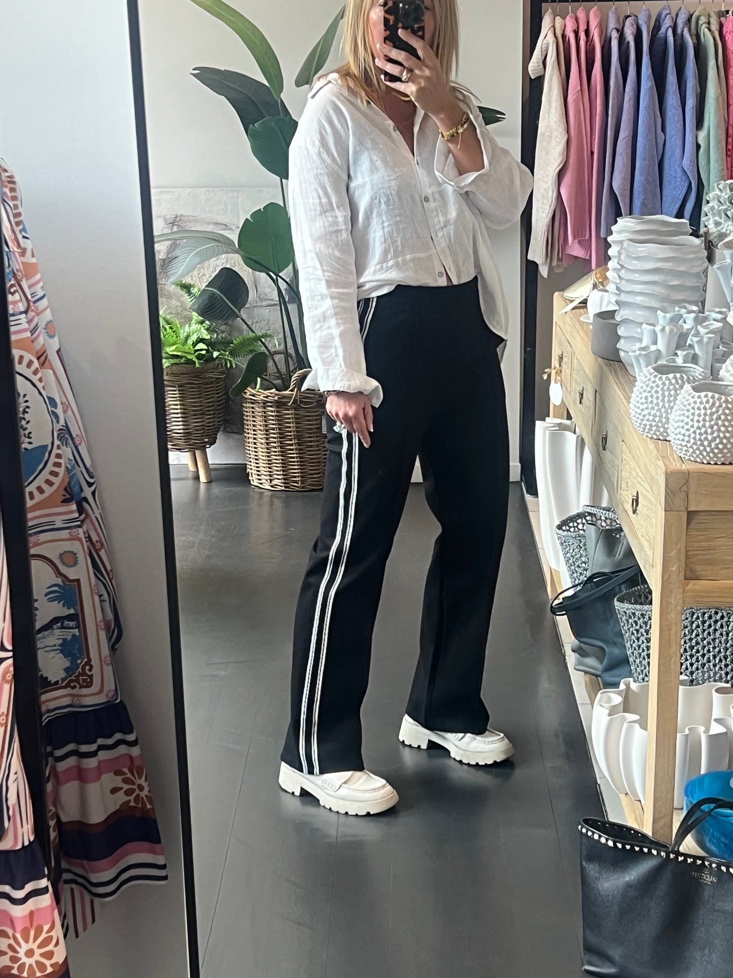 Pinstripe Ponti Pintuck Pants-stripe