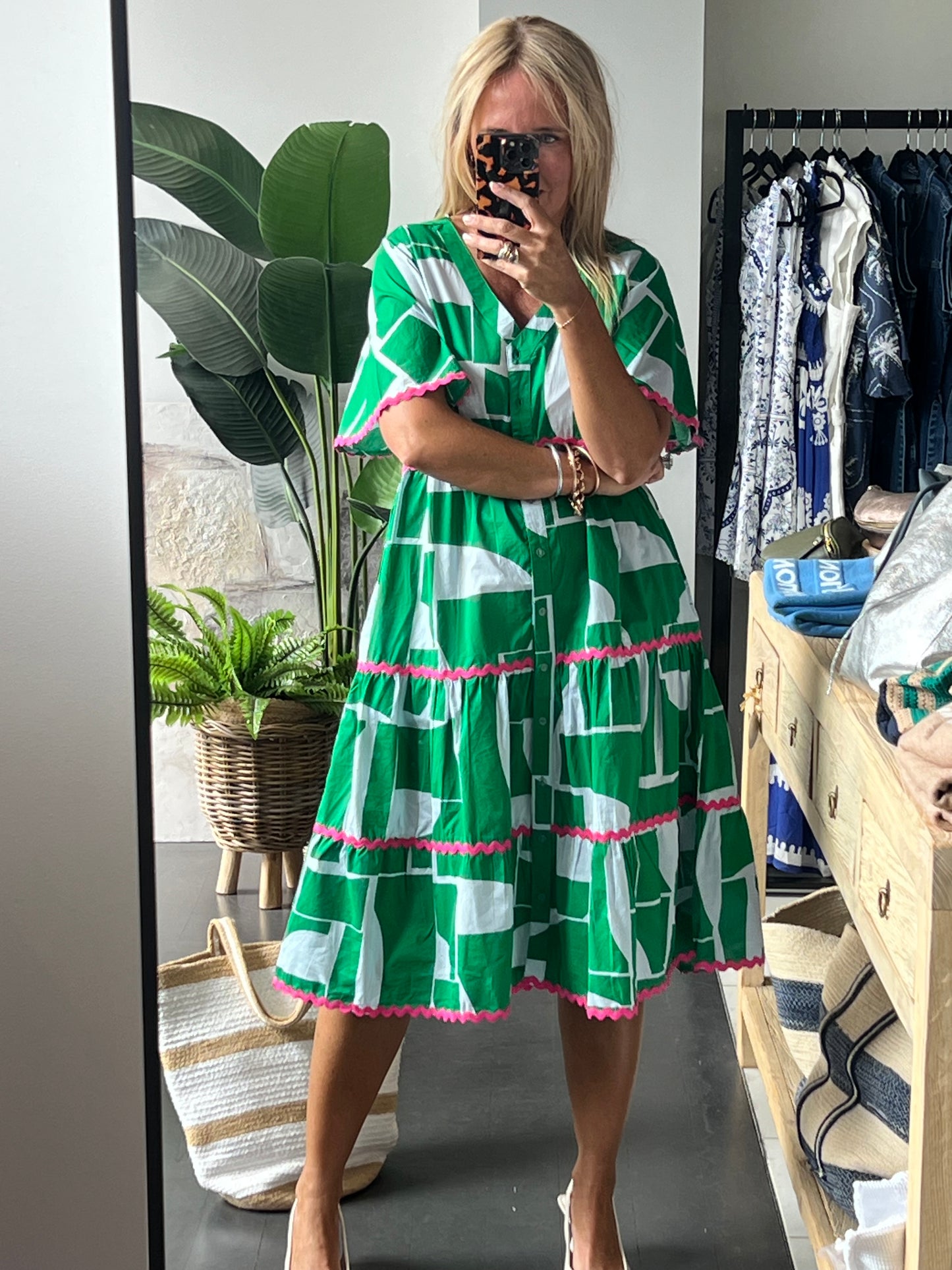 Beach To Bar Cotton MIDI Dress- green