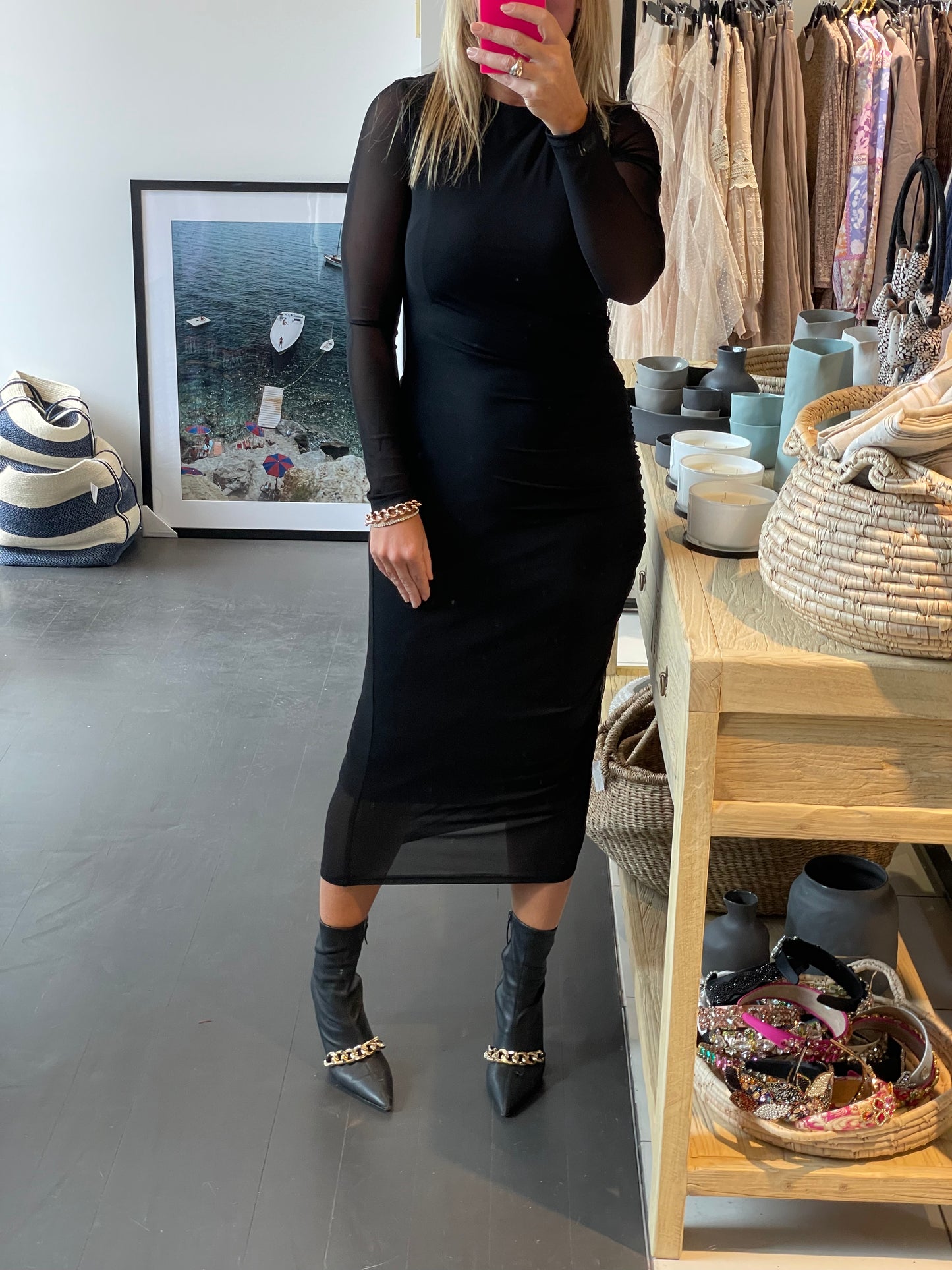 Jet Black Long Sleeve Midi Dress