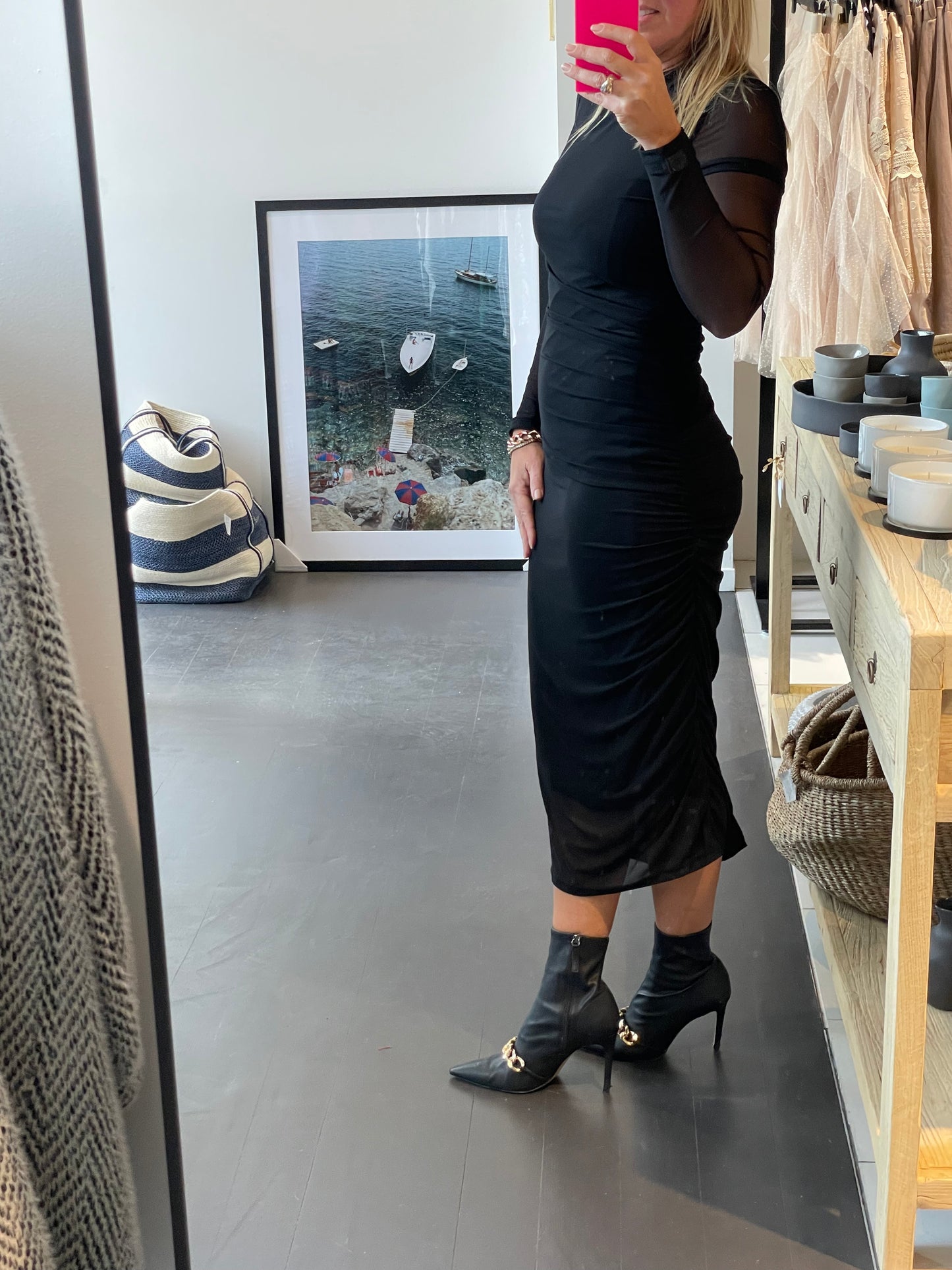 Jet Black Long Sleeve Midi Dress