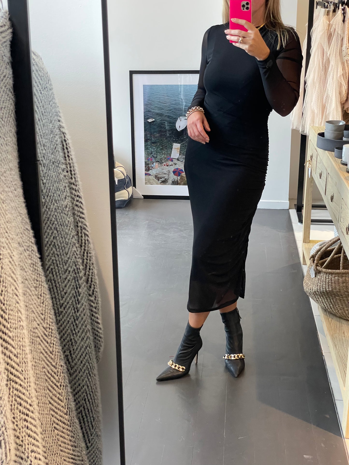 Jet Black Long Sleeve Midi Dress