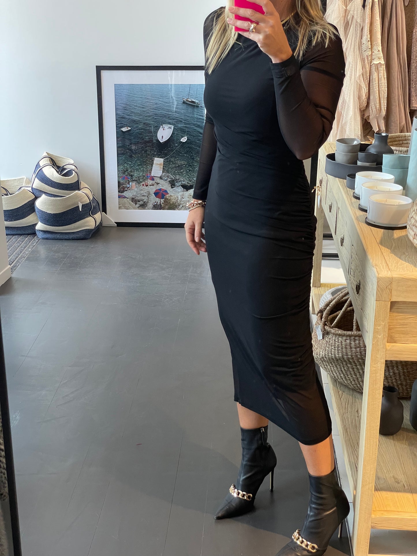 Jet Black Long Sleeve Midi Dress