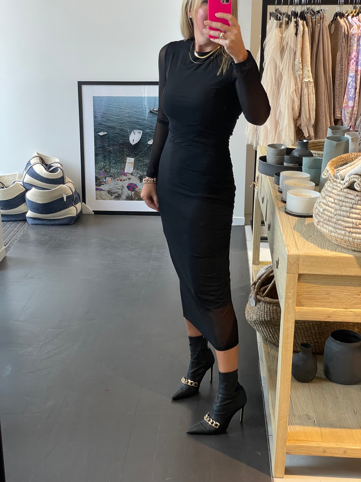 Jet Black Long Sleeve Midi Dress