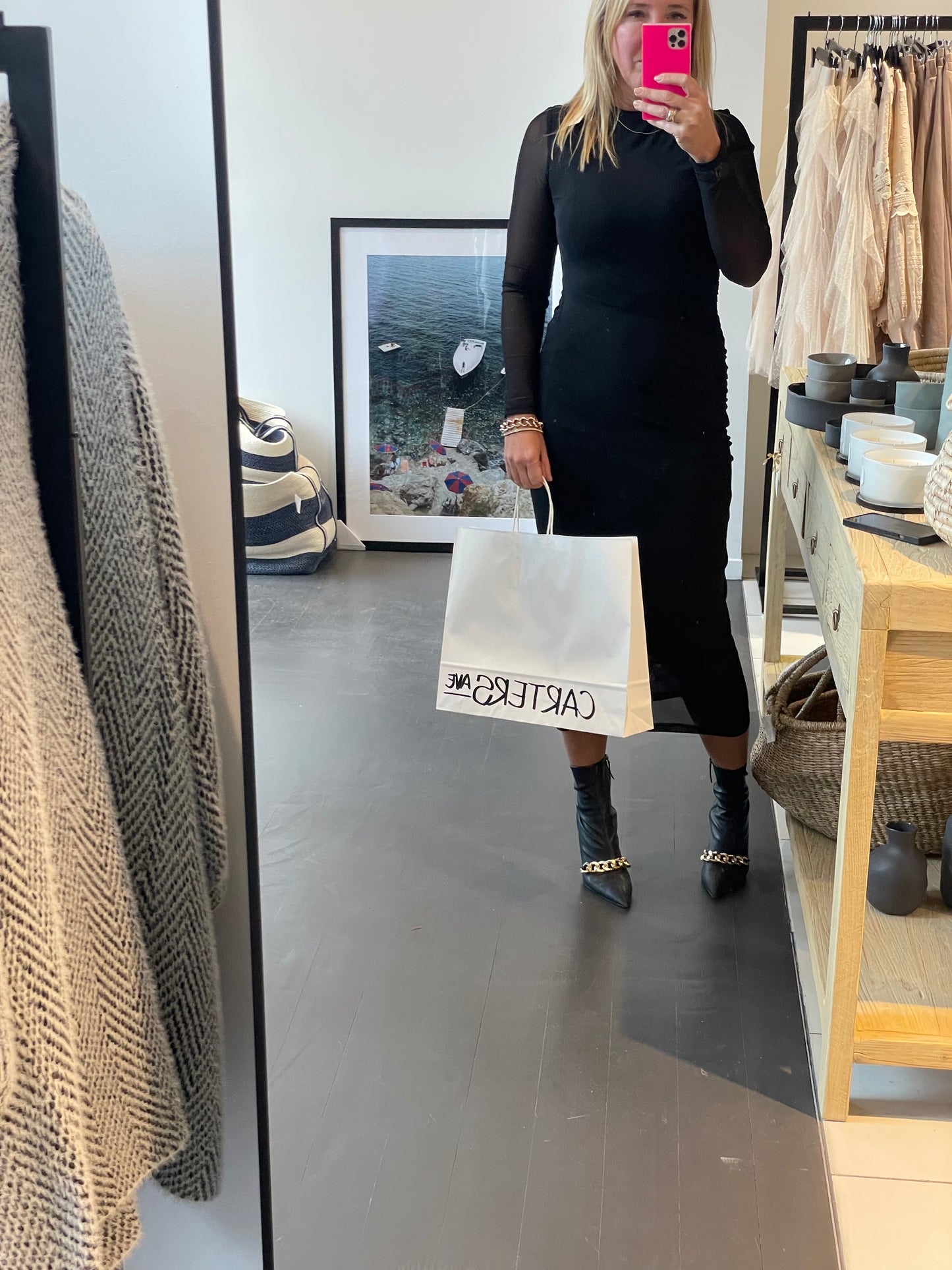 Jet Black Long Sleeve Midi Dress