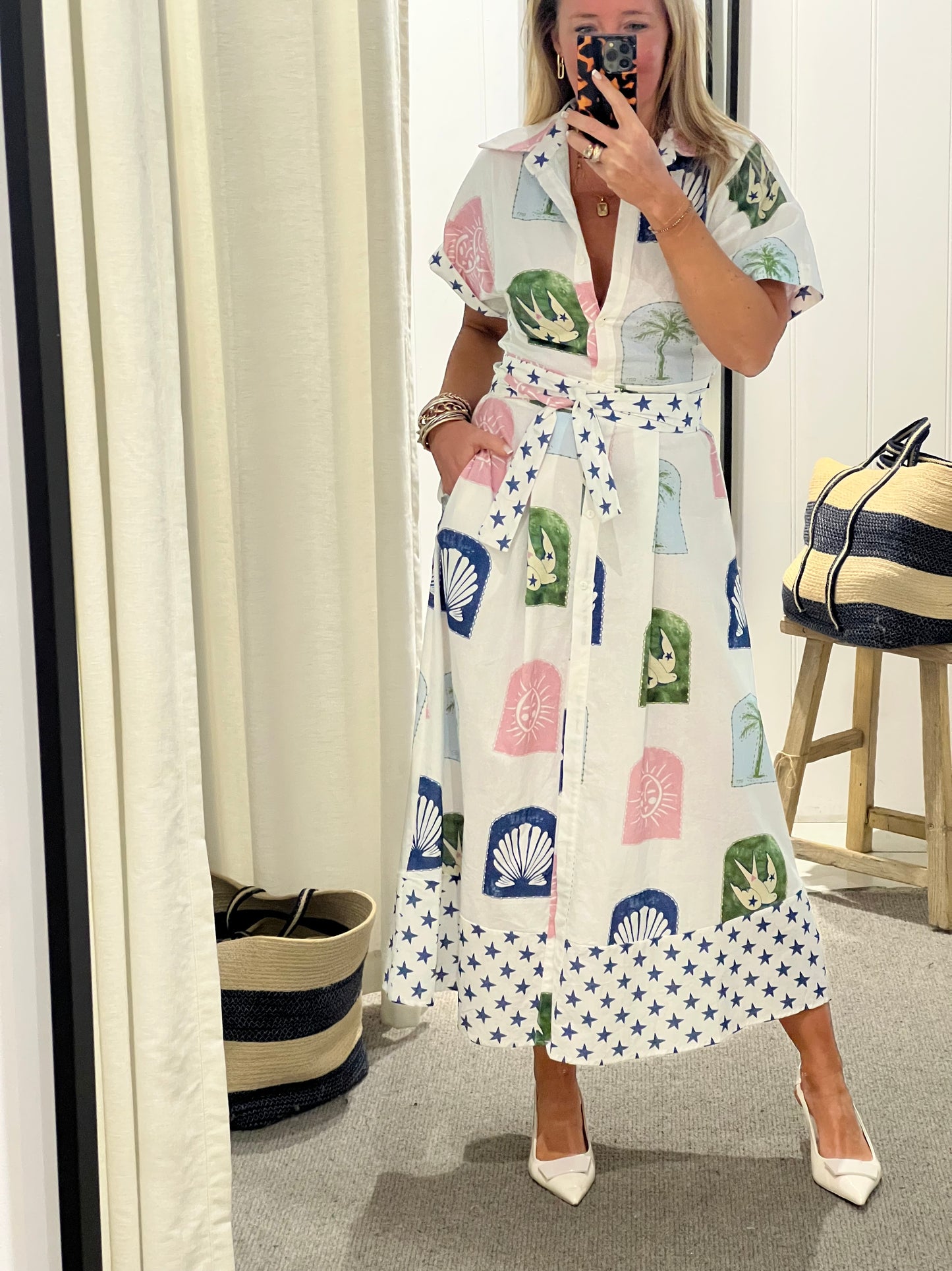 Étoiles Short Sleeve Shirt Maxi Dress