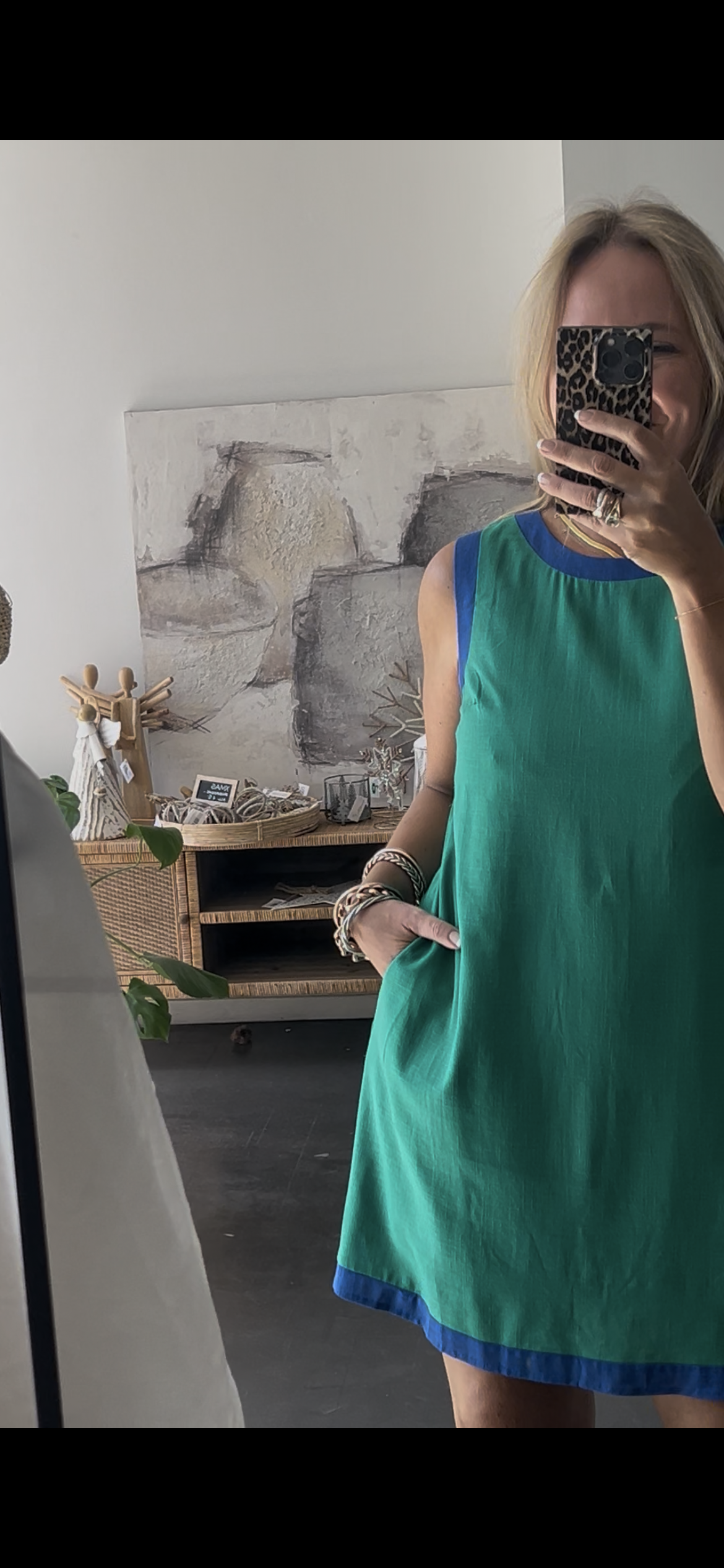 Sleeveless Shift Linen Dress - green