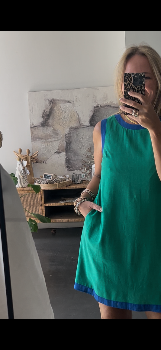 Sleeveless Shift Linen Dress - green