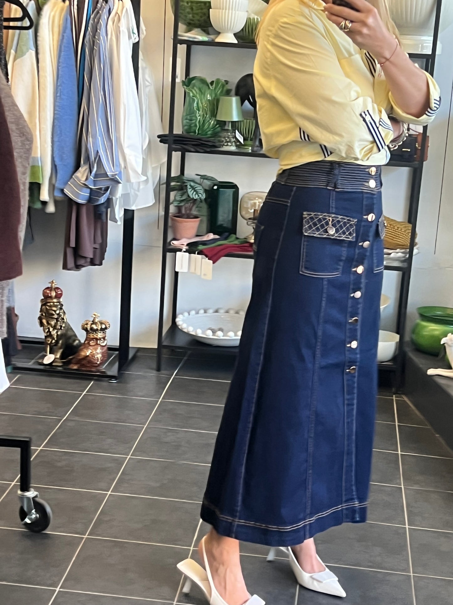Button Indigo Denim Skirt
