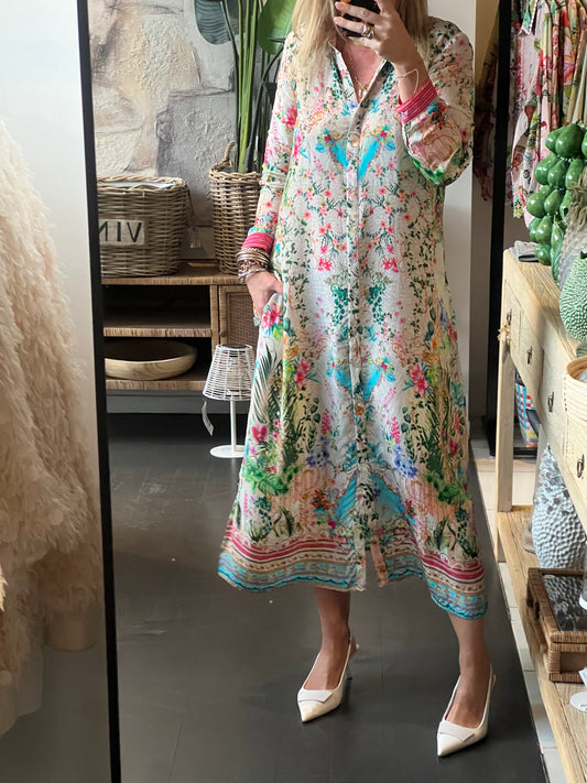 Slinky Floral Resort Shirt Dress