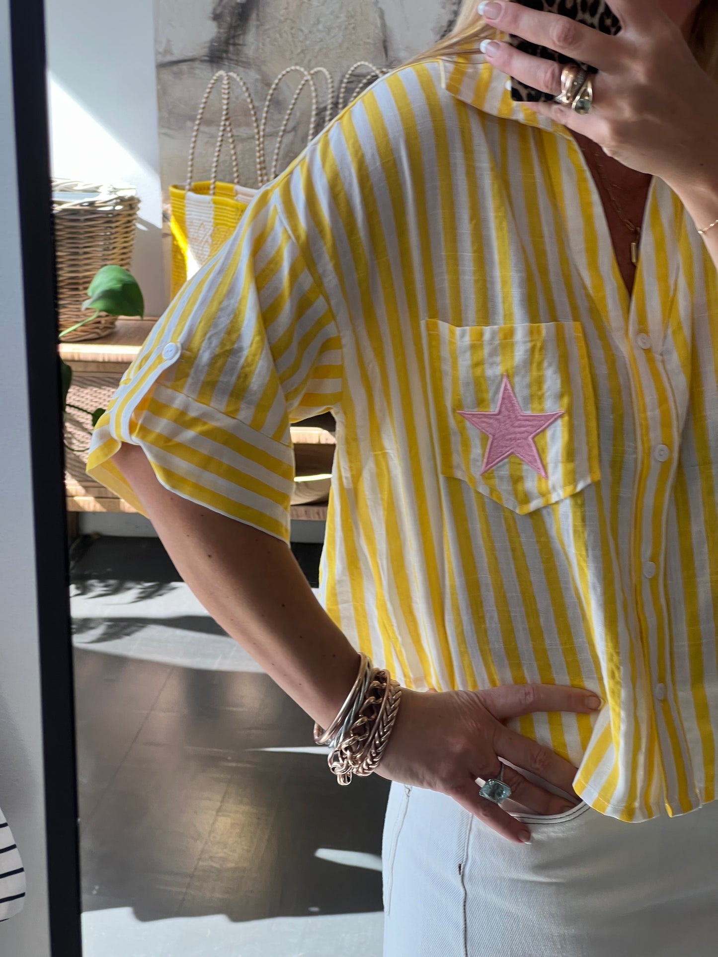 Crop Cotton Shirt Top- yellow