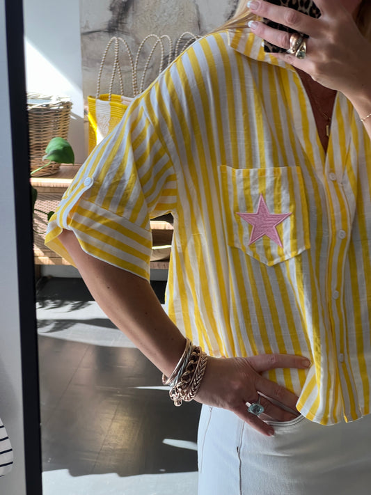 Crop Cotton Shirt Top- yellow