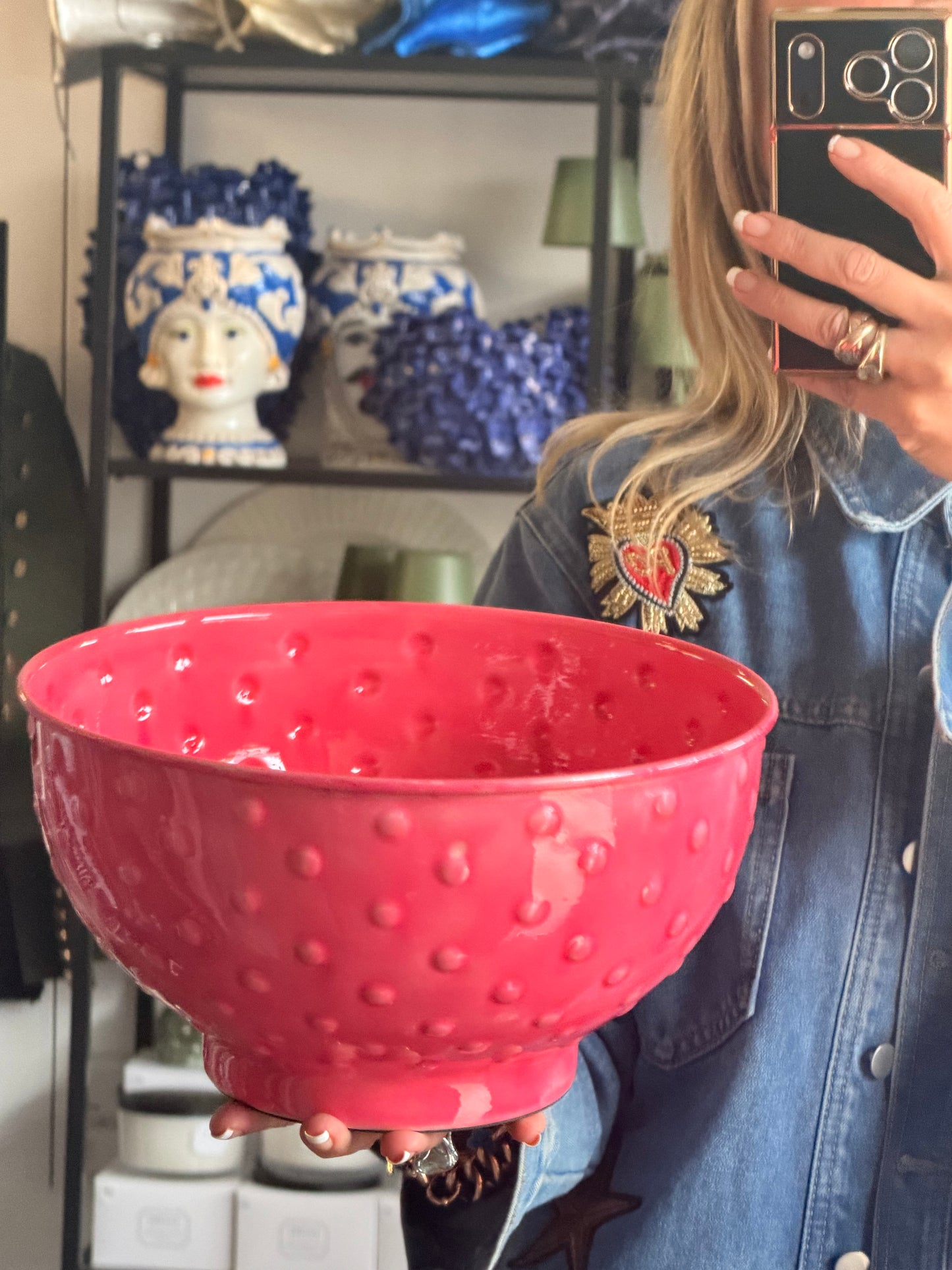 Footed Glazed Tin Bowl- pink