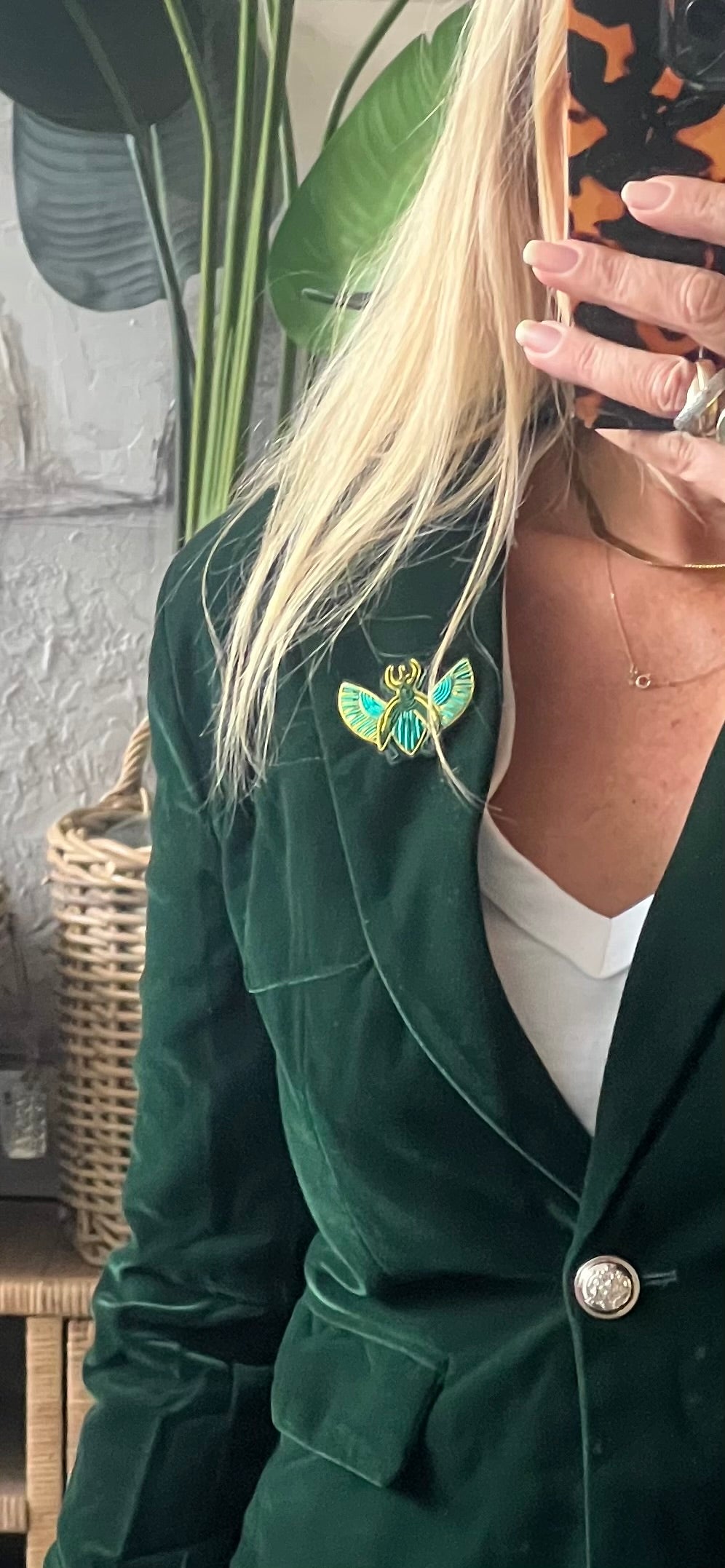 Velvet Blazer with Gold Buttons- green