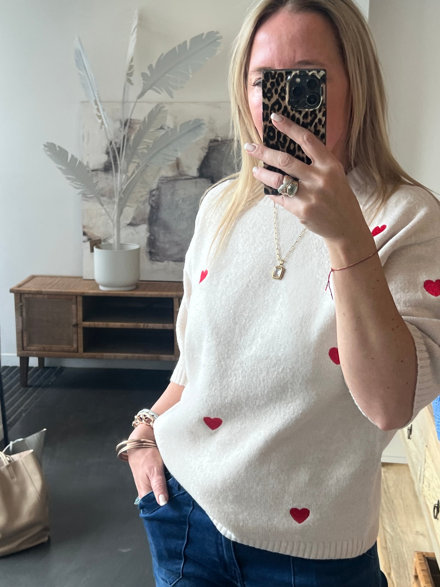 Heart Knit 3/4 Sleeve Top