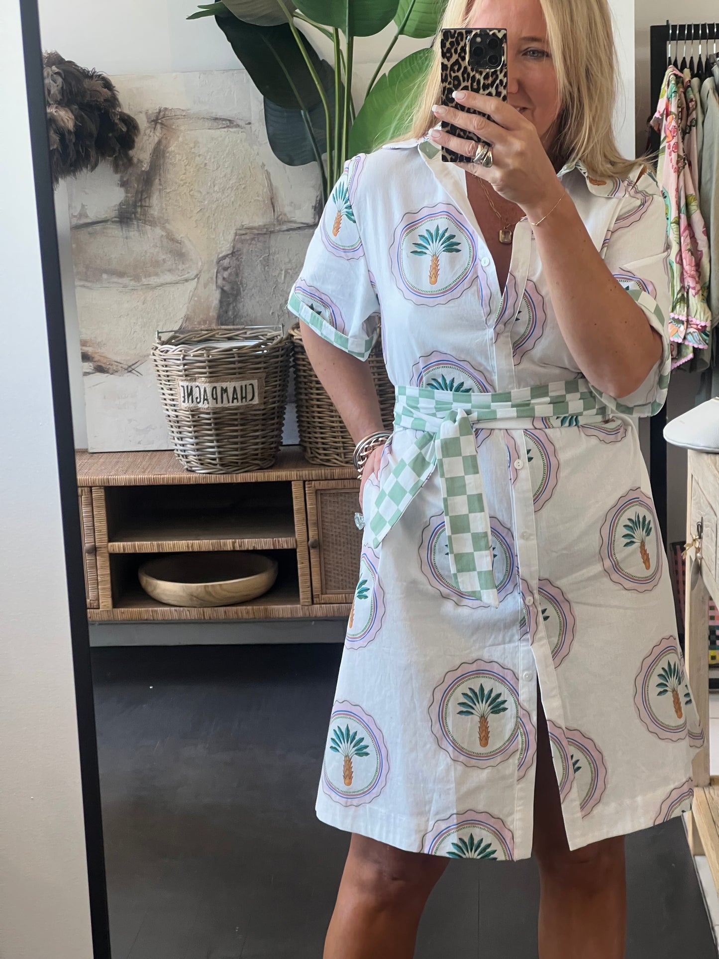 Shift Shirt Dress- Palm print