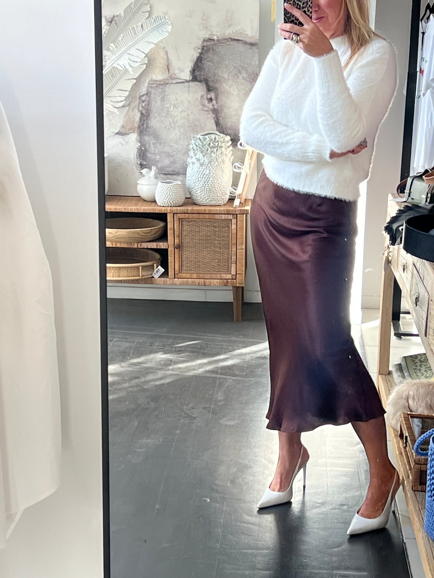 Slinky Midi Skirt - chocolate brown