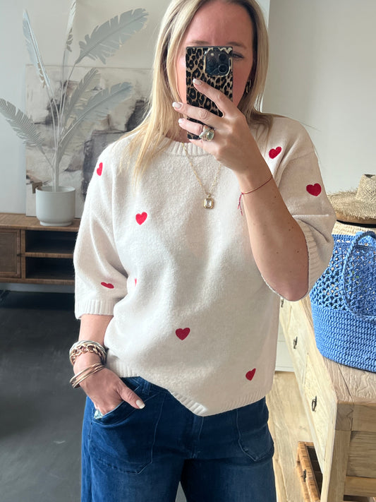 Heart Knit 3/4 Sleeve Top