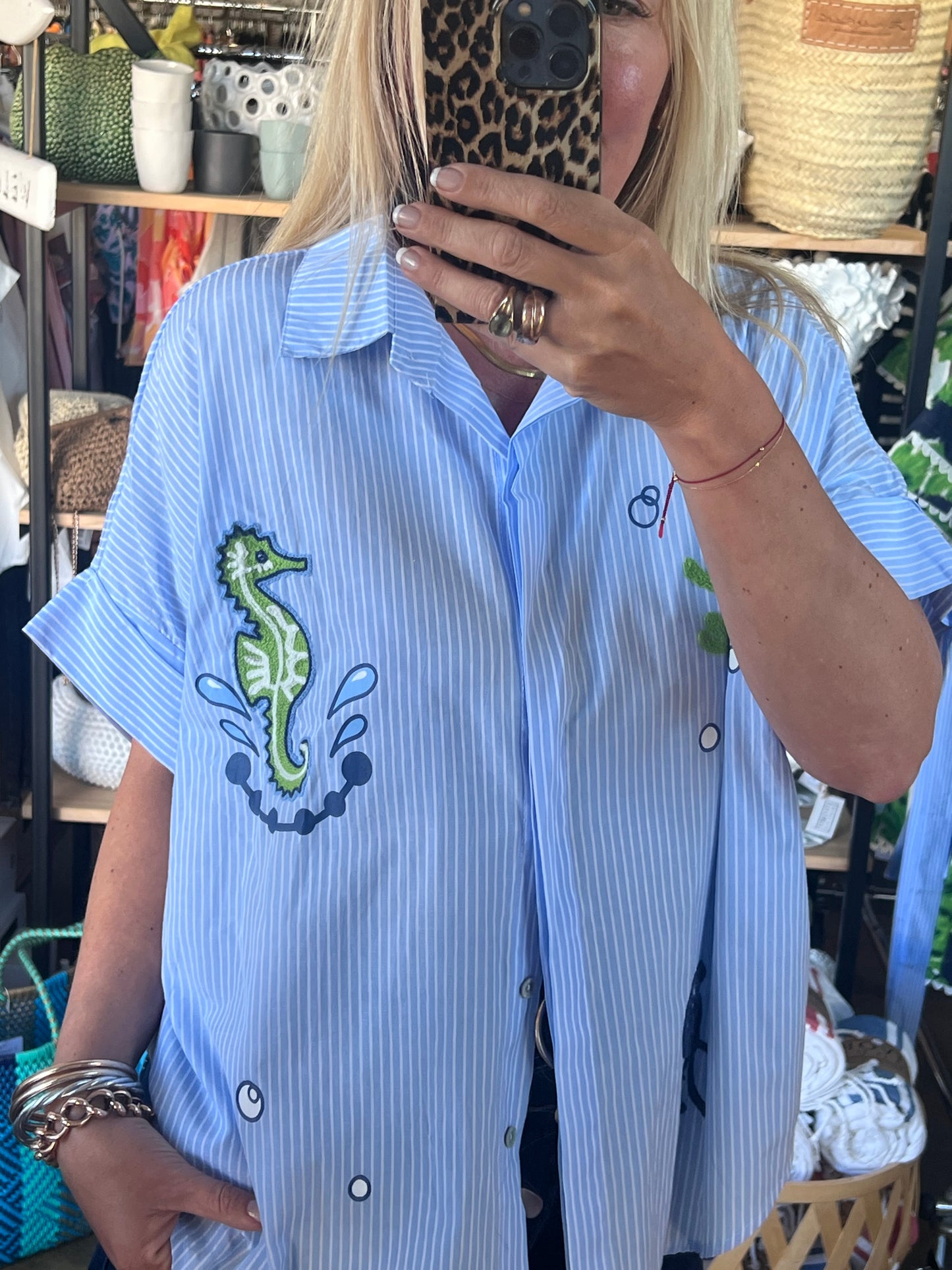 Embroidered Seahorse Shirt Top