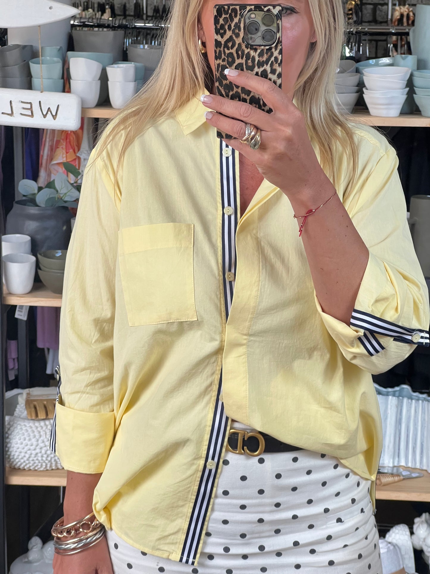 Racer Stripe Cotton Shirt - butter yellow