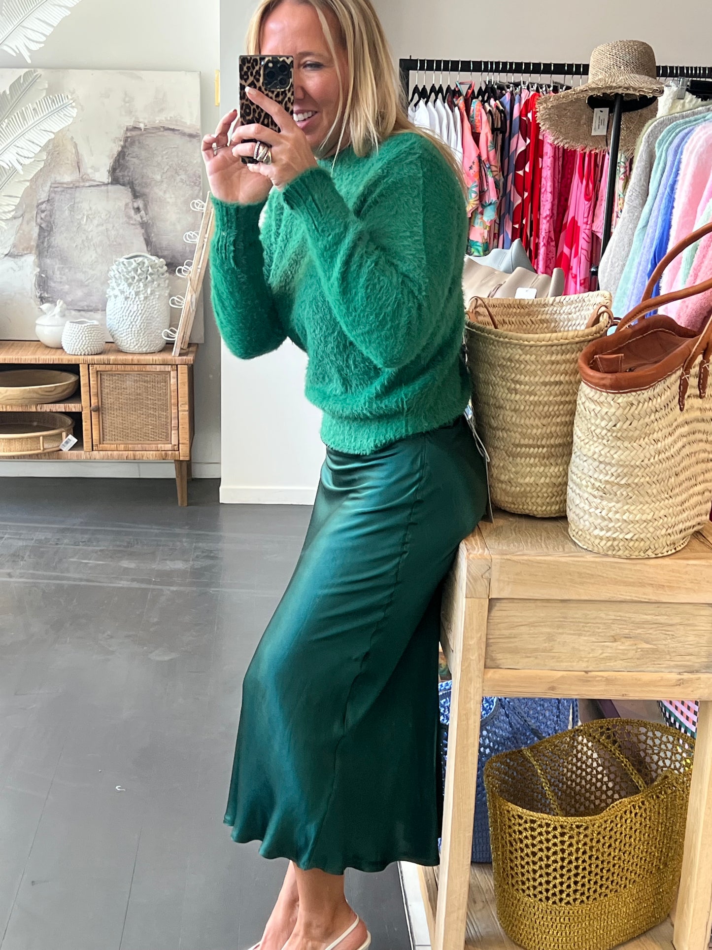Slinky Midi Skirt - green